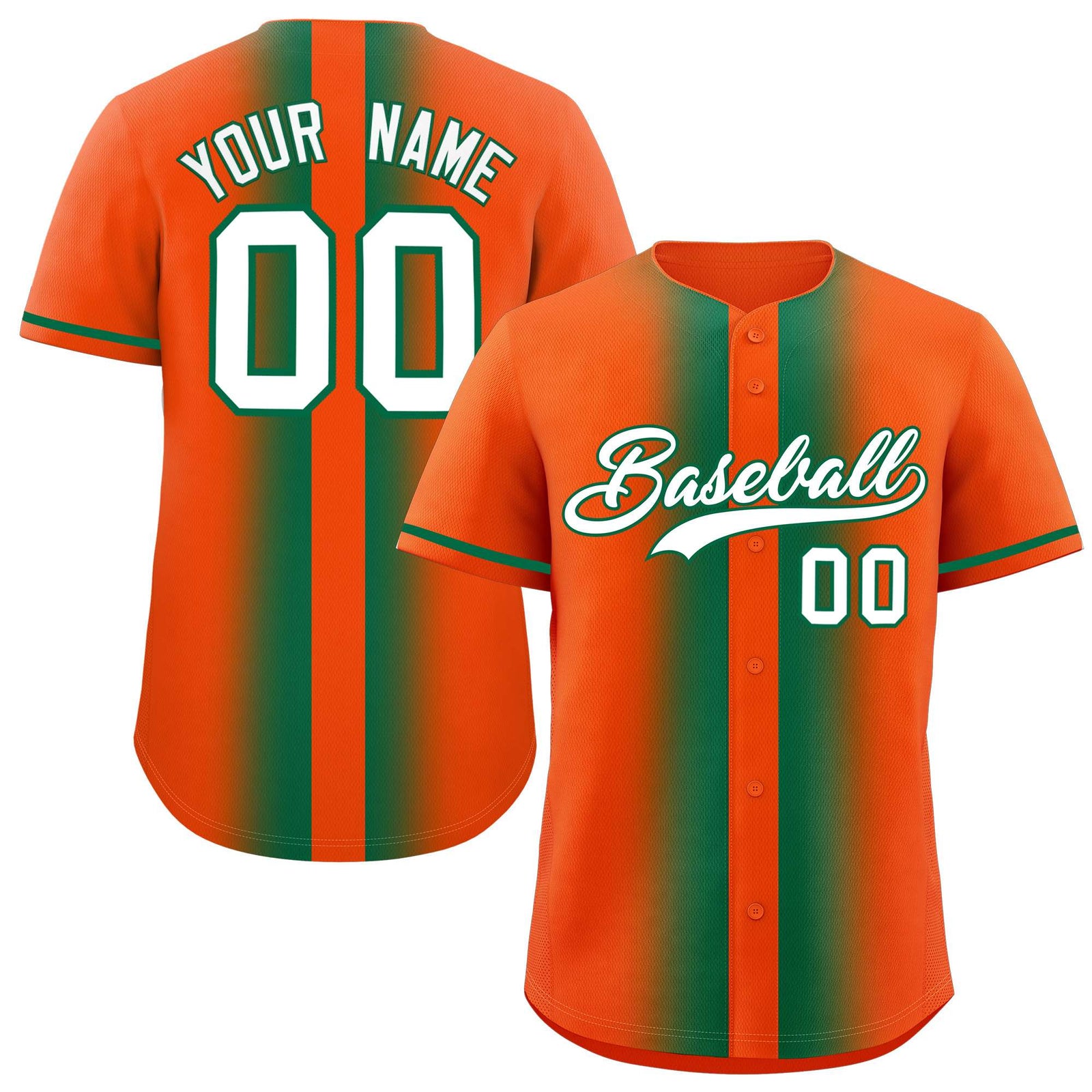 Custom Orange Kelly Green Lapel Gradient Fashion Authentic Baseball Jersey
