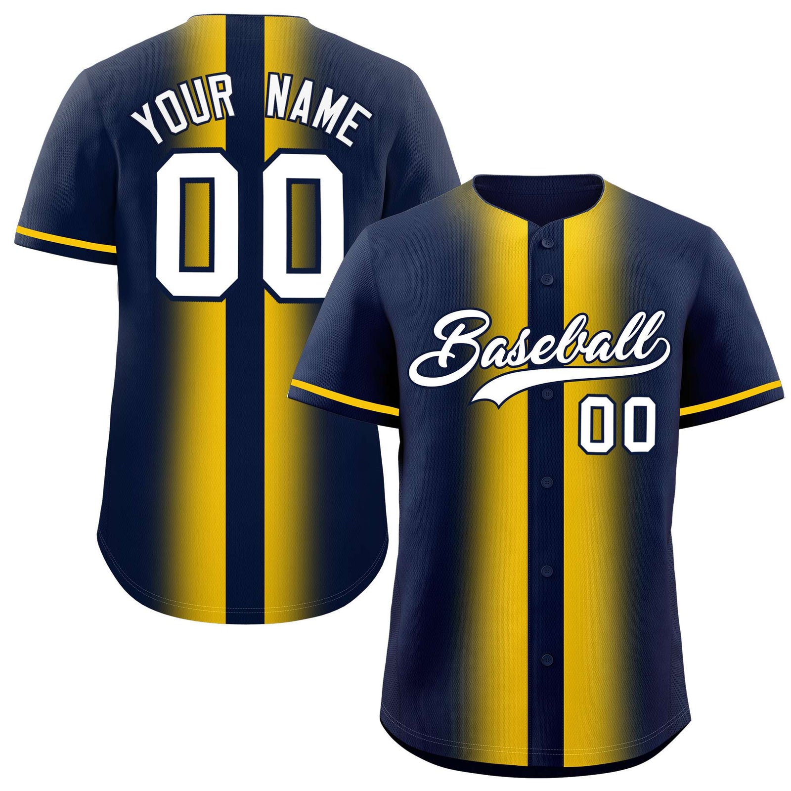 Custom Navy Gold Lapel Gradient Fashion Authentic Baseball Jersey