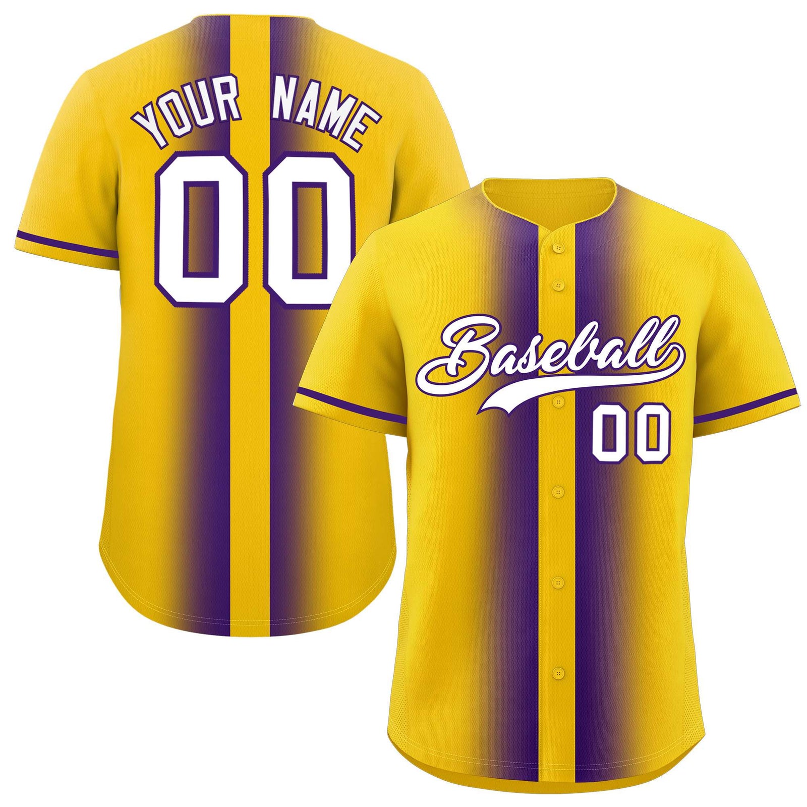 Custom Gold Purple Lapel Gradient Fashion Authentic Baseball Jersey
