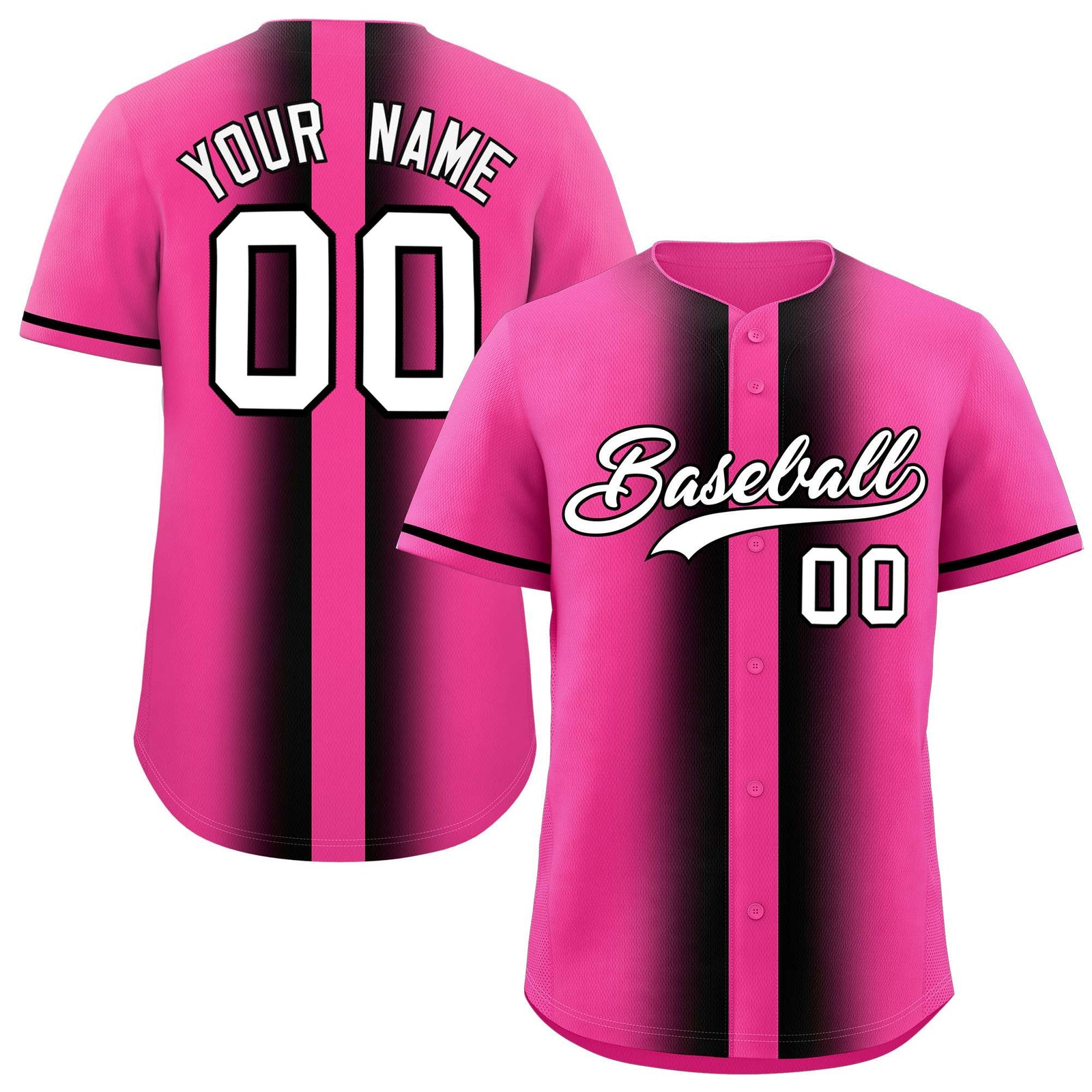 Custom Pink Black Lapel Gradient Fashion Authentic Baseball Jersey