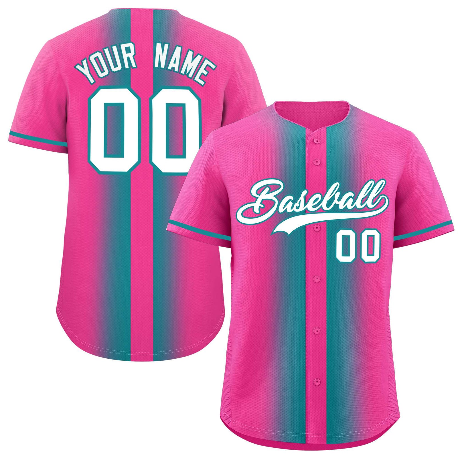 Custom Pink Aqua Lapel Gradient Fashion Authentic Baseball Jersey