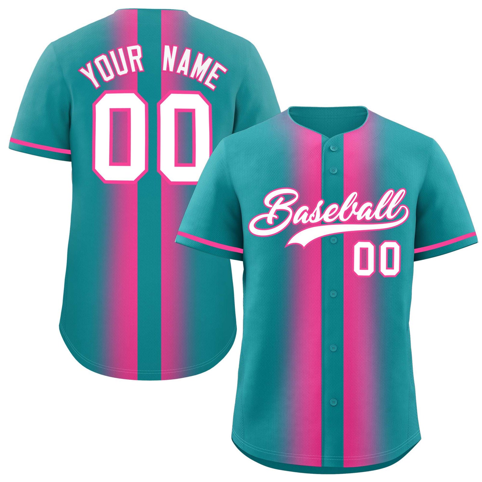 Custom Aqua Pink Lapel Gradient Fashion Authentic Baseball Jersey