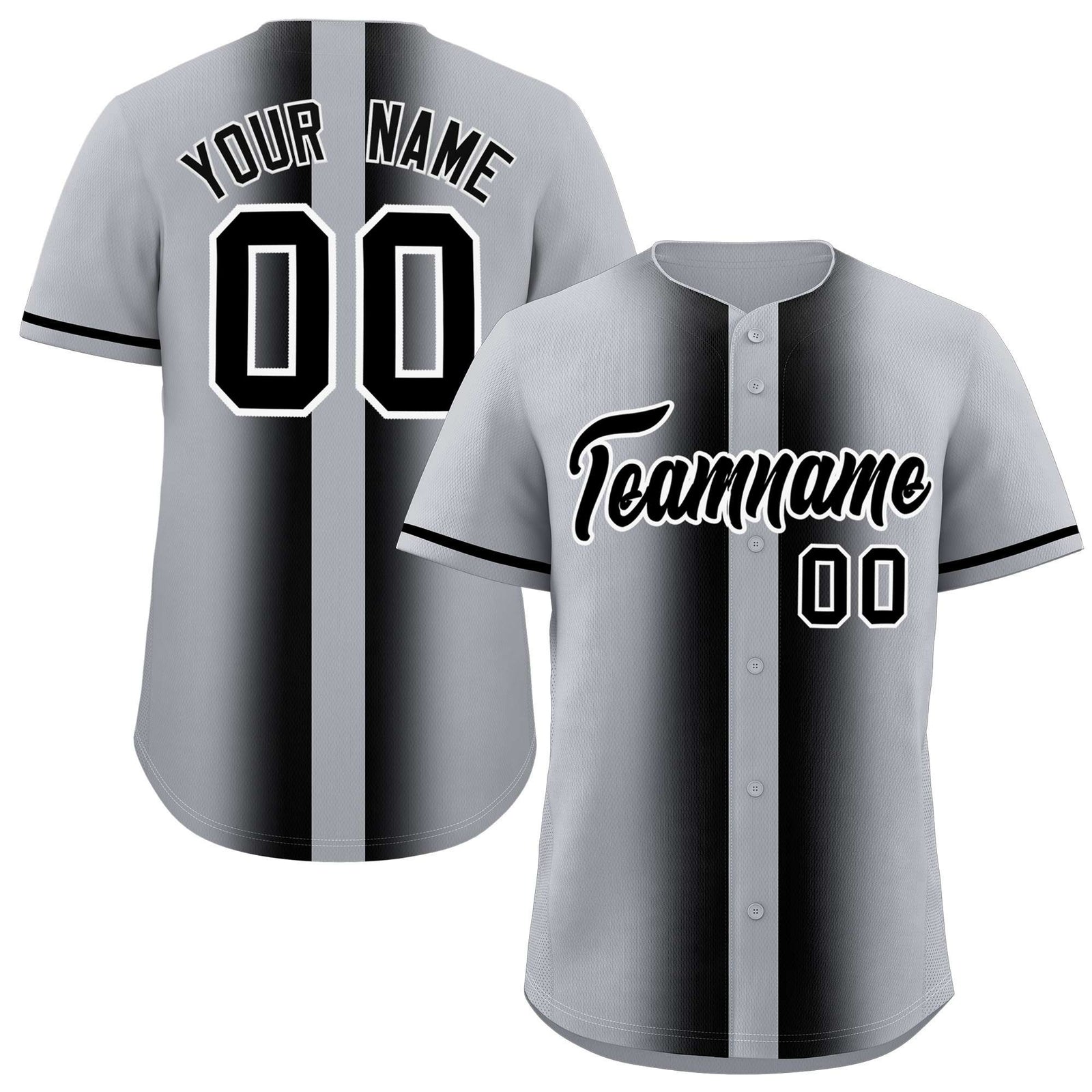 Custom Silver Black Lapel Gradient Fashion Authentic Baseball Jersey