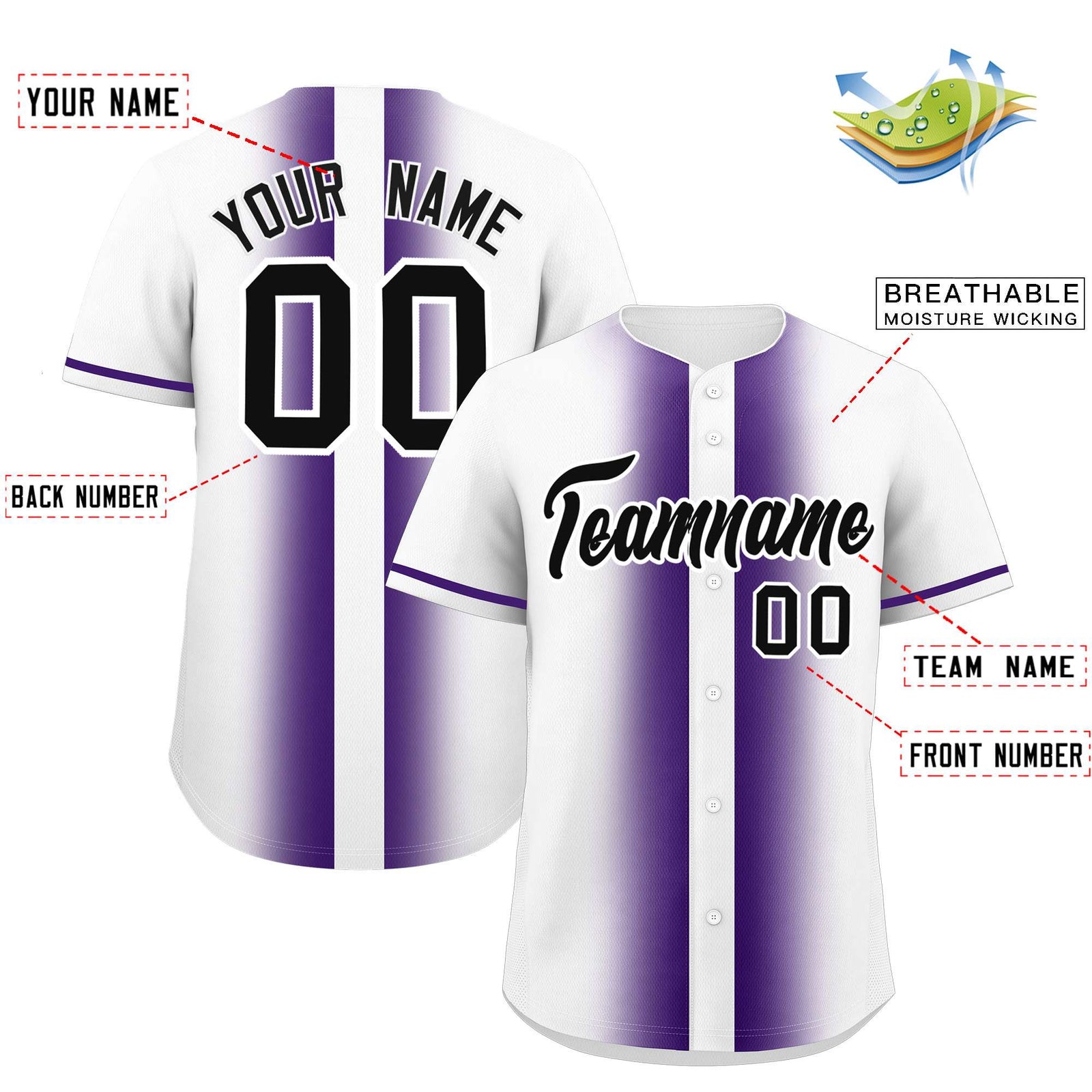 Custom White Purple Lapel Gradient Fashion Authentic Baseball Jersey