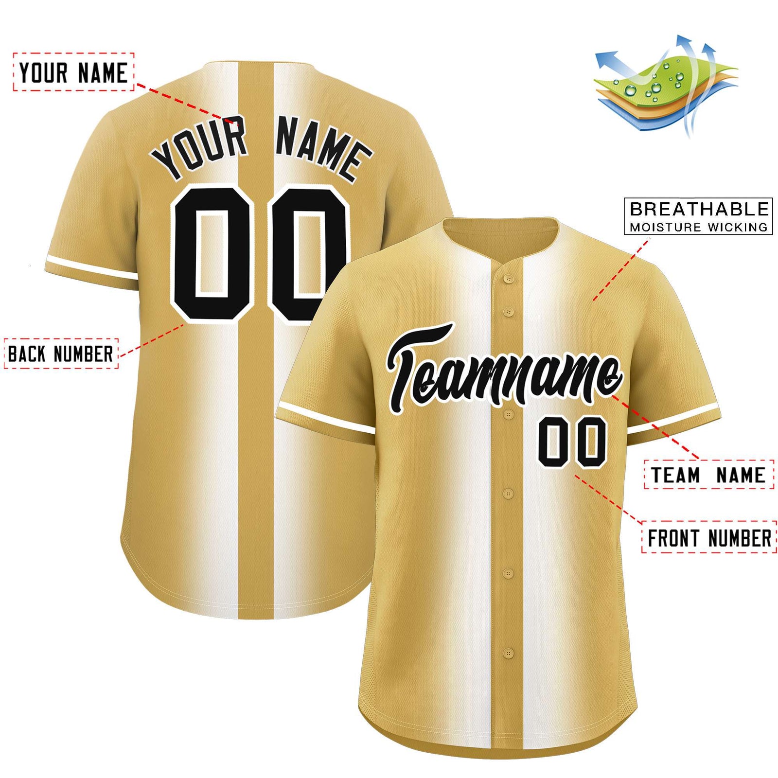 Custom Old Gold White Lapel Gradient Fashion Authentic Baseball Jersey