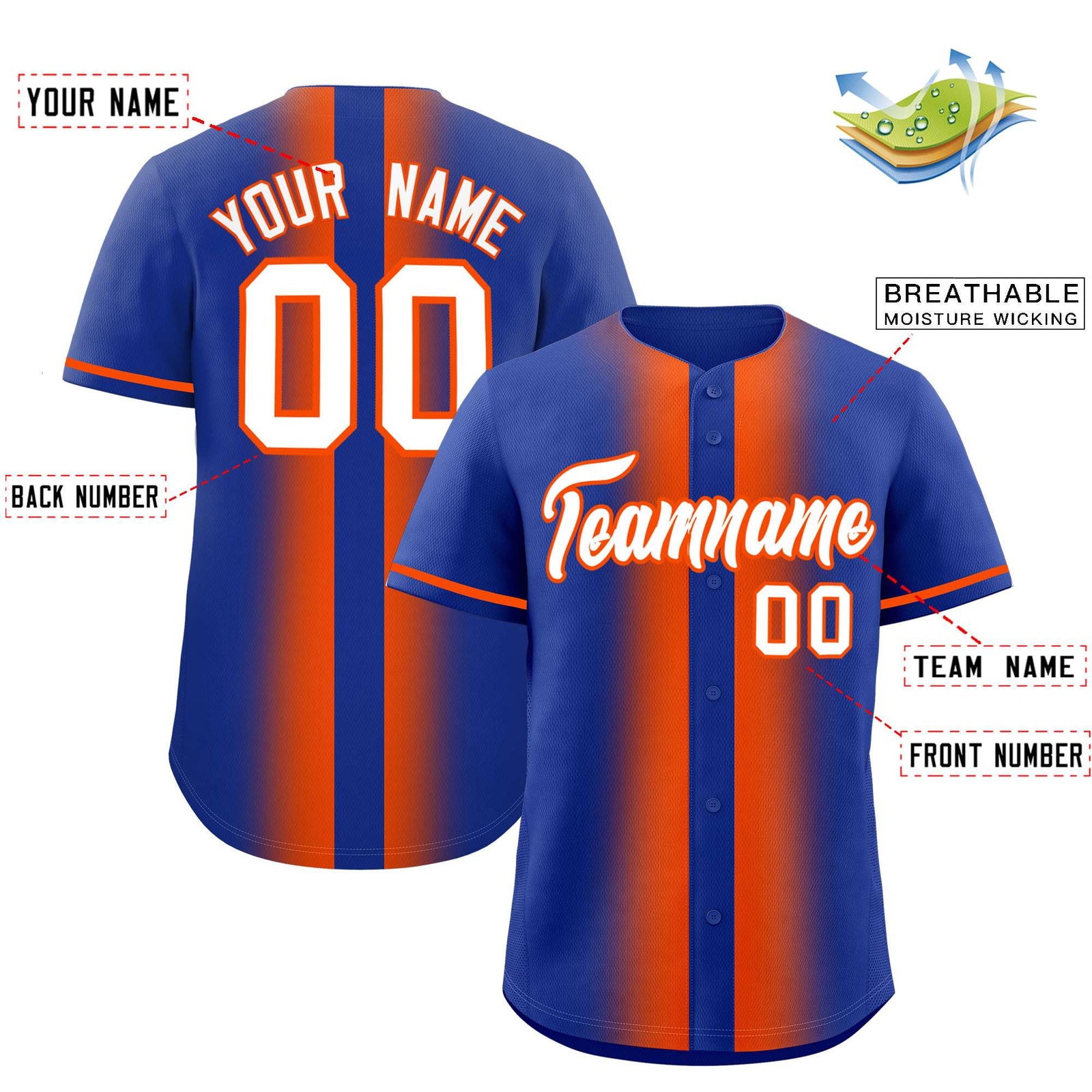 Custom Royal Orange Lapel Gradient Fashion Authentic Baseball Jersey