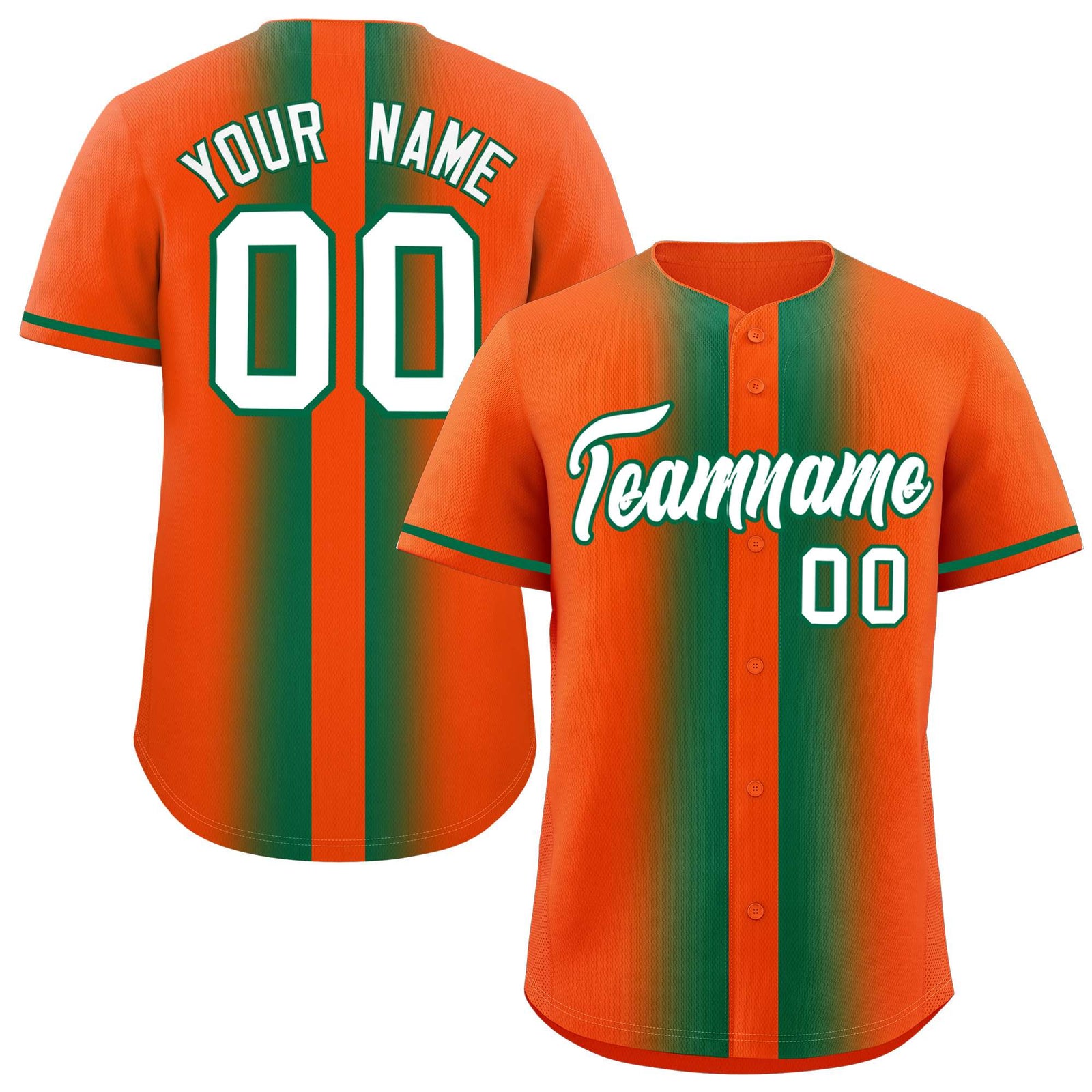 Custom Orange Kelly Green Lapel Gradient Fashion Authentic Baseball Jersey