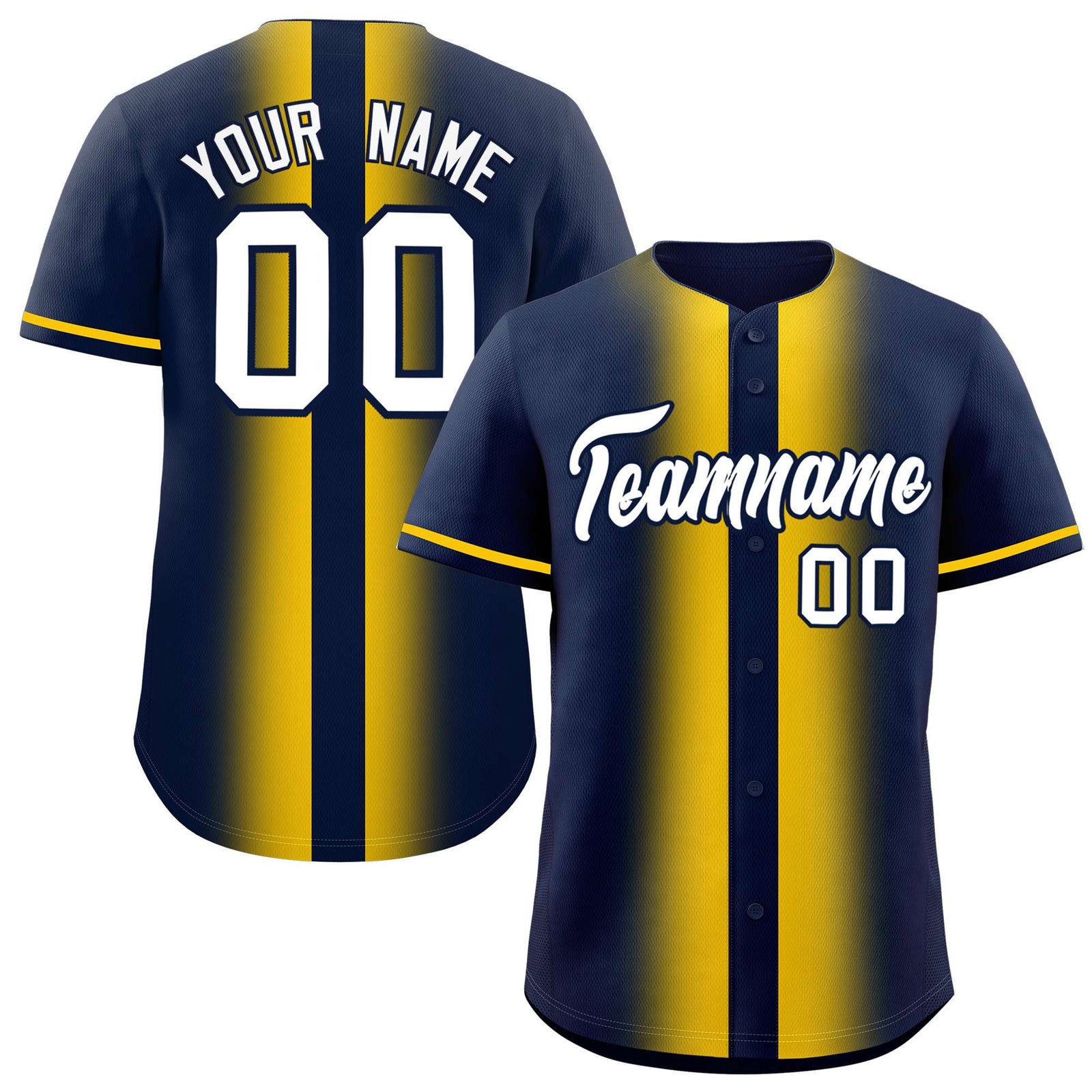 Custom Navy Gold Lapel Gradient Fashion Authentic Baseball Jersey