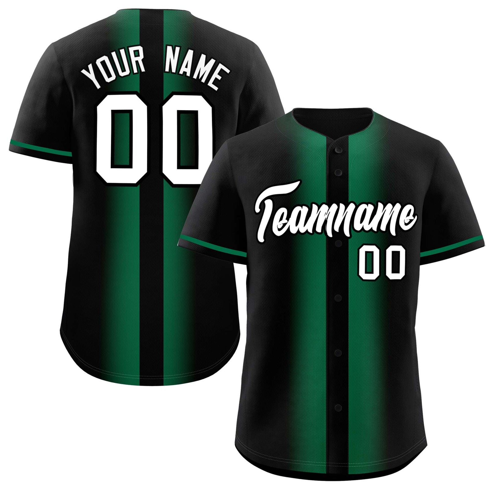 Custom Black Kelly Green Lapel Gradient Fashion Authentic Baseball Jersey