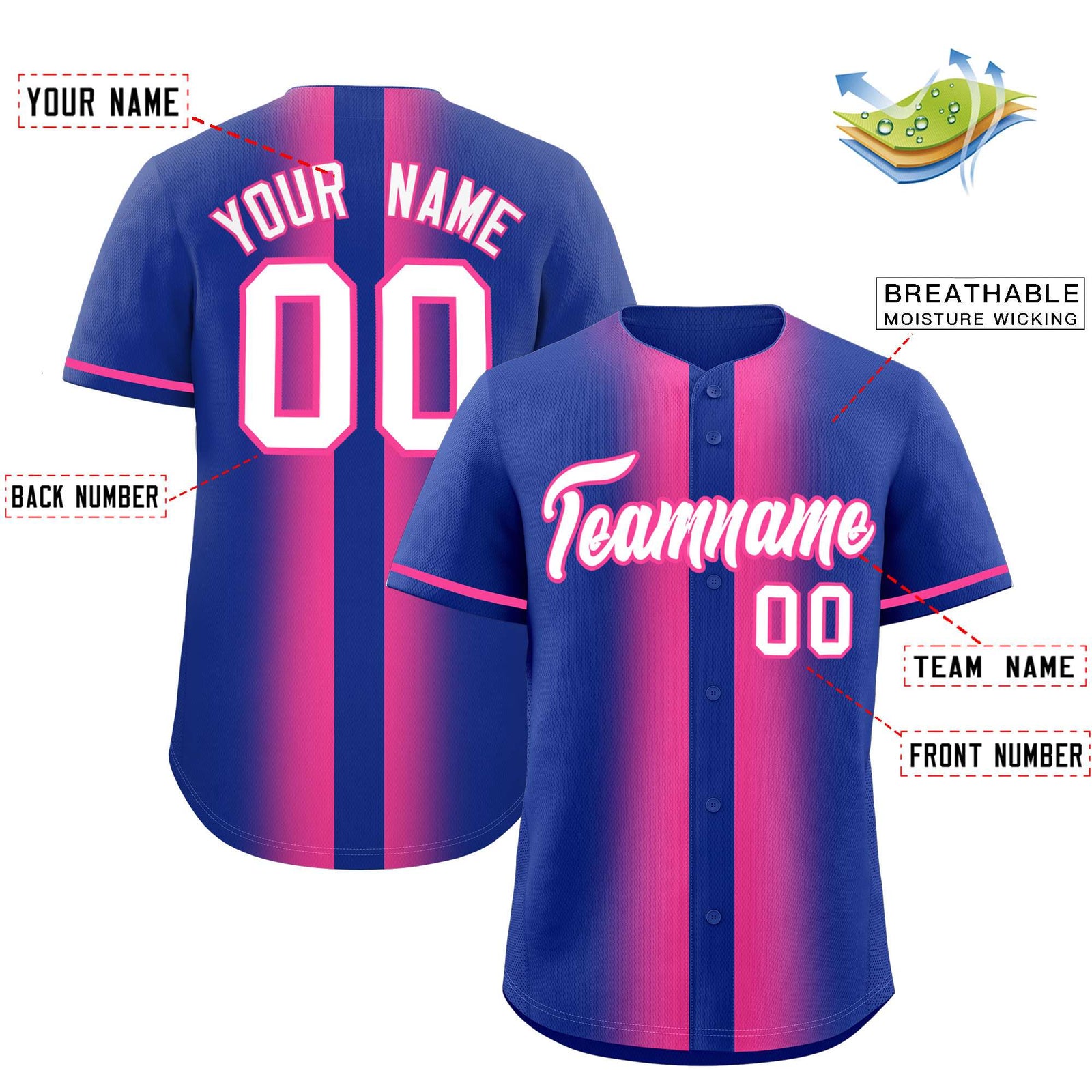 Custom Royal Pink Lapel Gradient Fashion Authentic Baseball Jersey