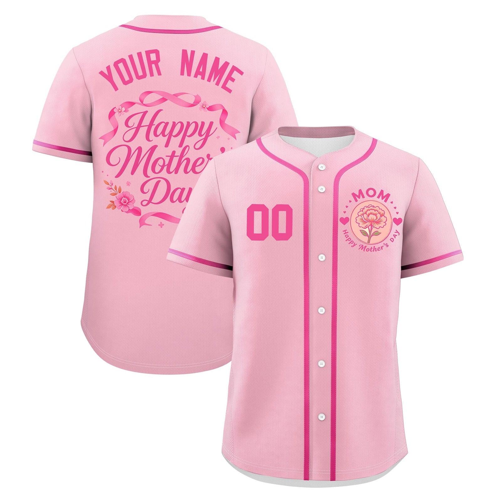 Custom Light Pink Pink Mother's Day Style Personalization Wrinkle-Resistant Baseball Jersey| KXKSHOP