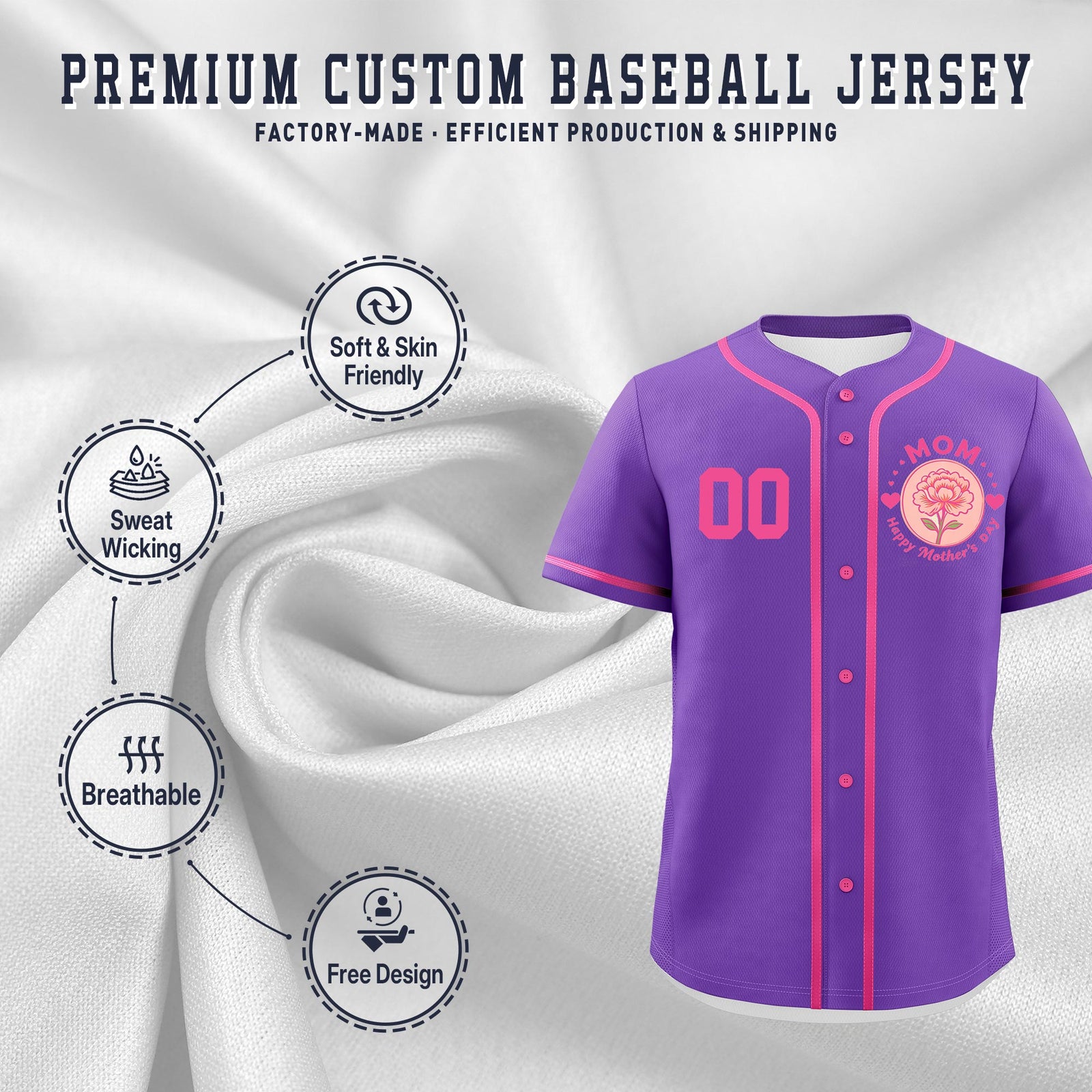 Custom Pink Mother's Day Style Personalization Wrinkle-Resistant Baseball Jersey| KXKSHOP