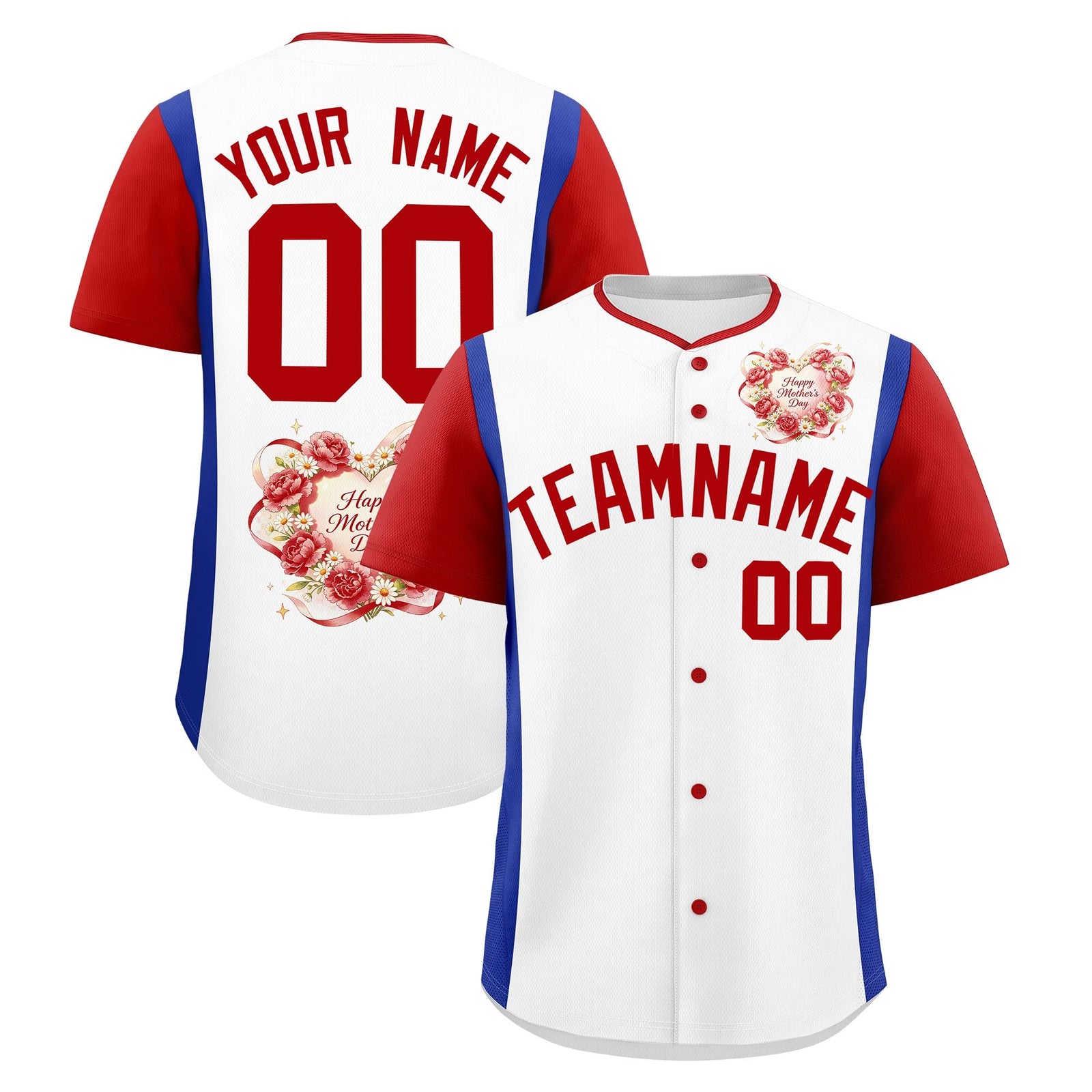 Custom White Red Royal Blue Mother's Day Style Personalization Wrinkle-Resistant Baseball Jersey| KXKSHOP