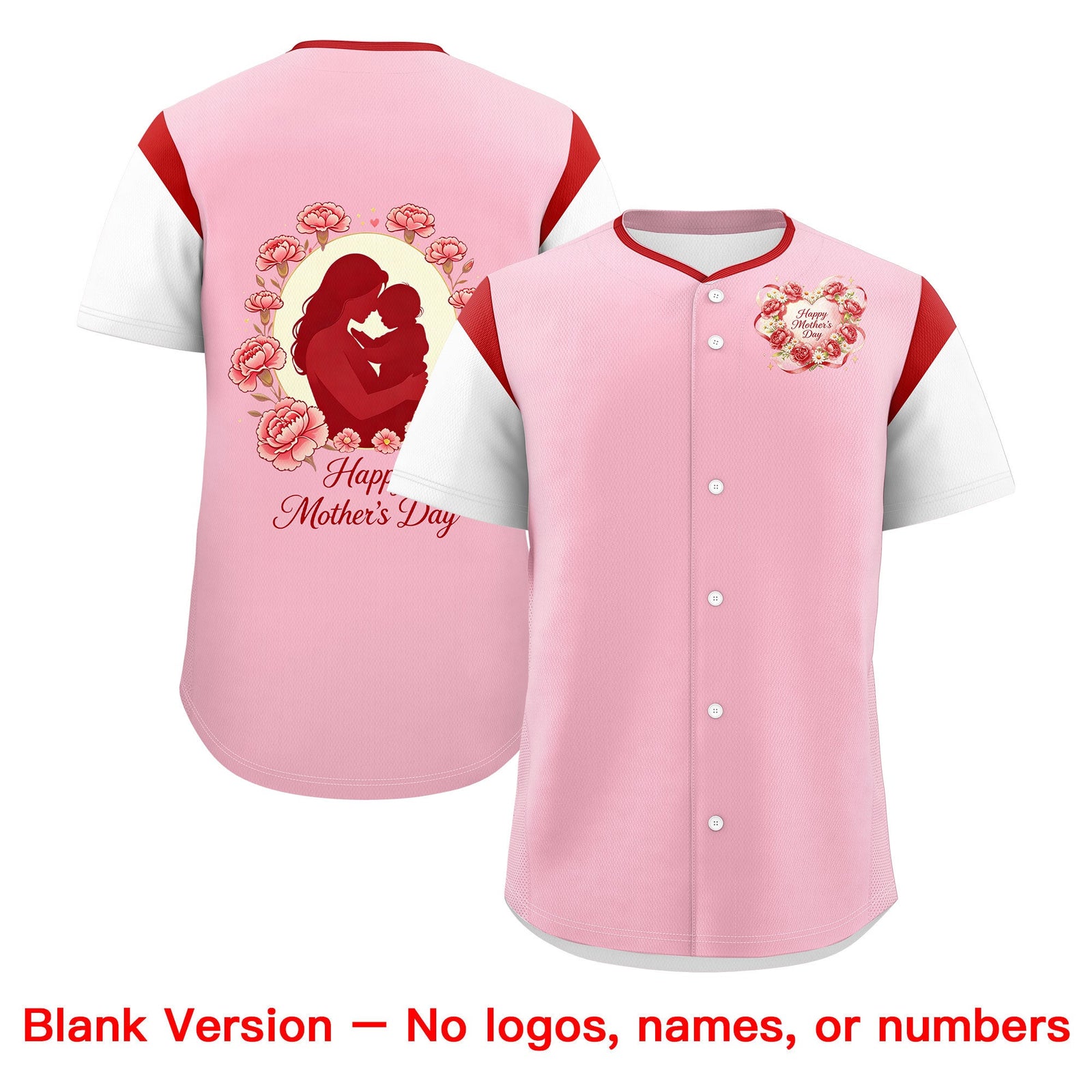 Custom Light Pink White Red Mother's Day Style Personalization Breathable Baseball Jersey| KXKSHOP