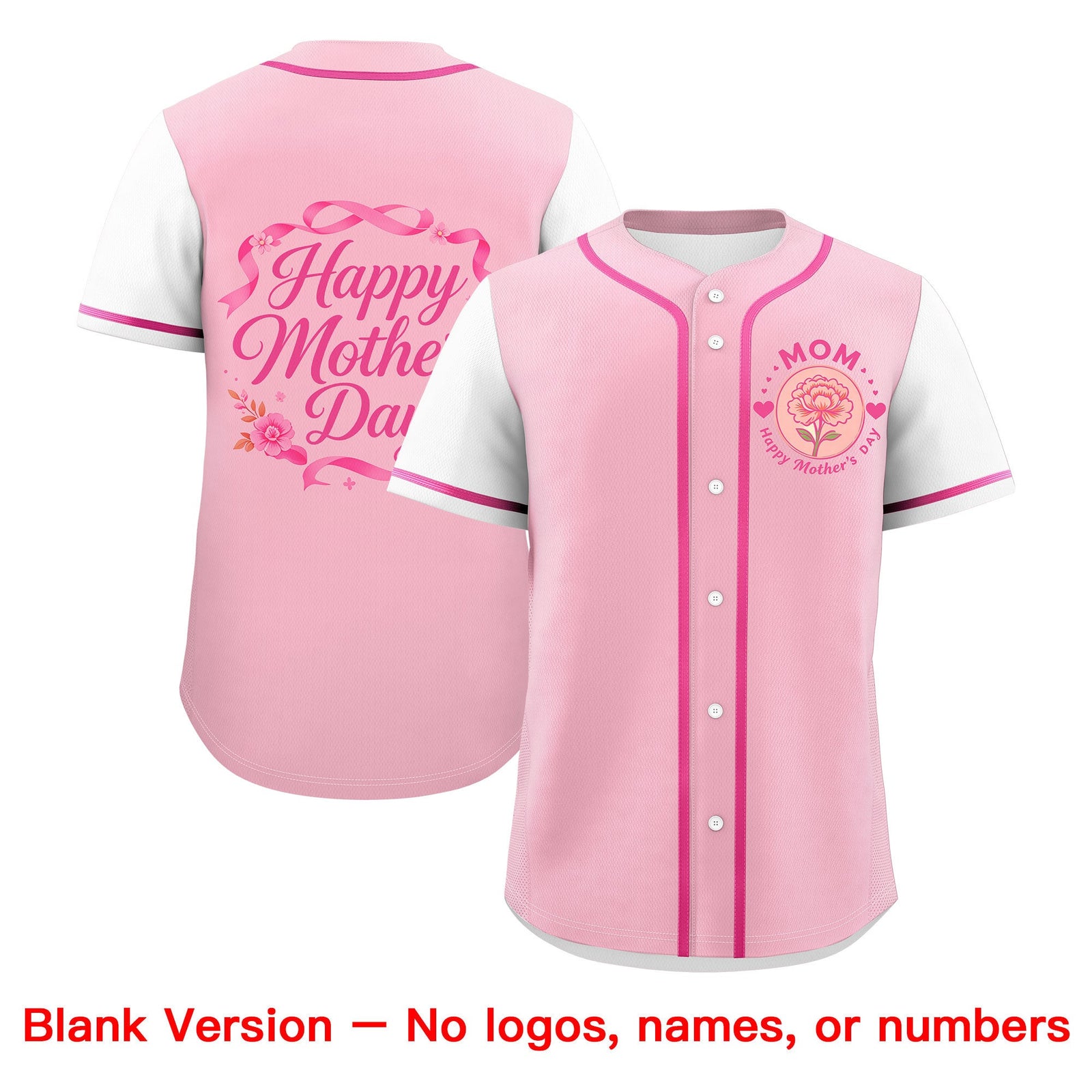 Custom Light Pink White Pink Mother's Day Style Personalization Breathable Baseball Jersey| KXKSHOP