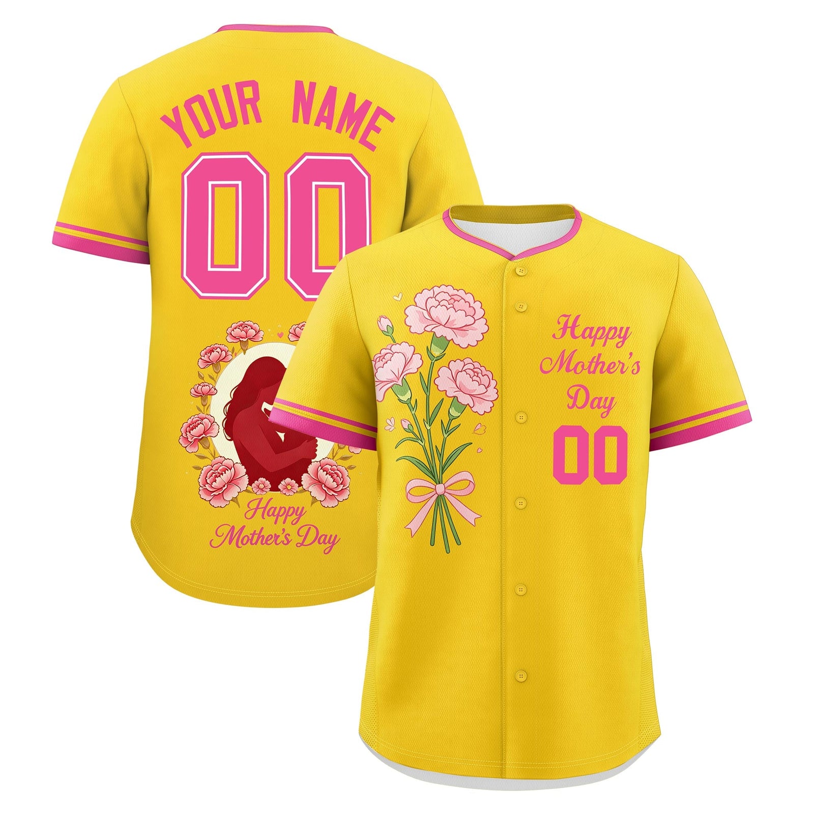 Custom Gold Pink Mother's Day Style Personalization Wrinkle-Resistant Baseball Jersey| KXKSHOP