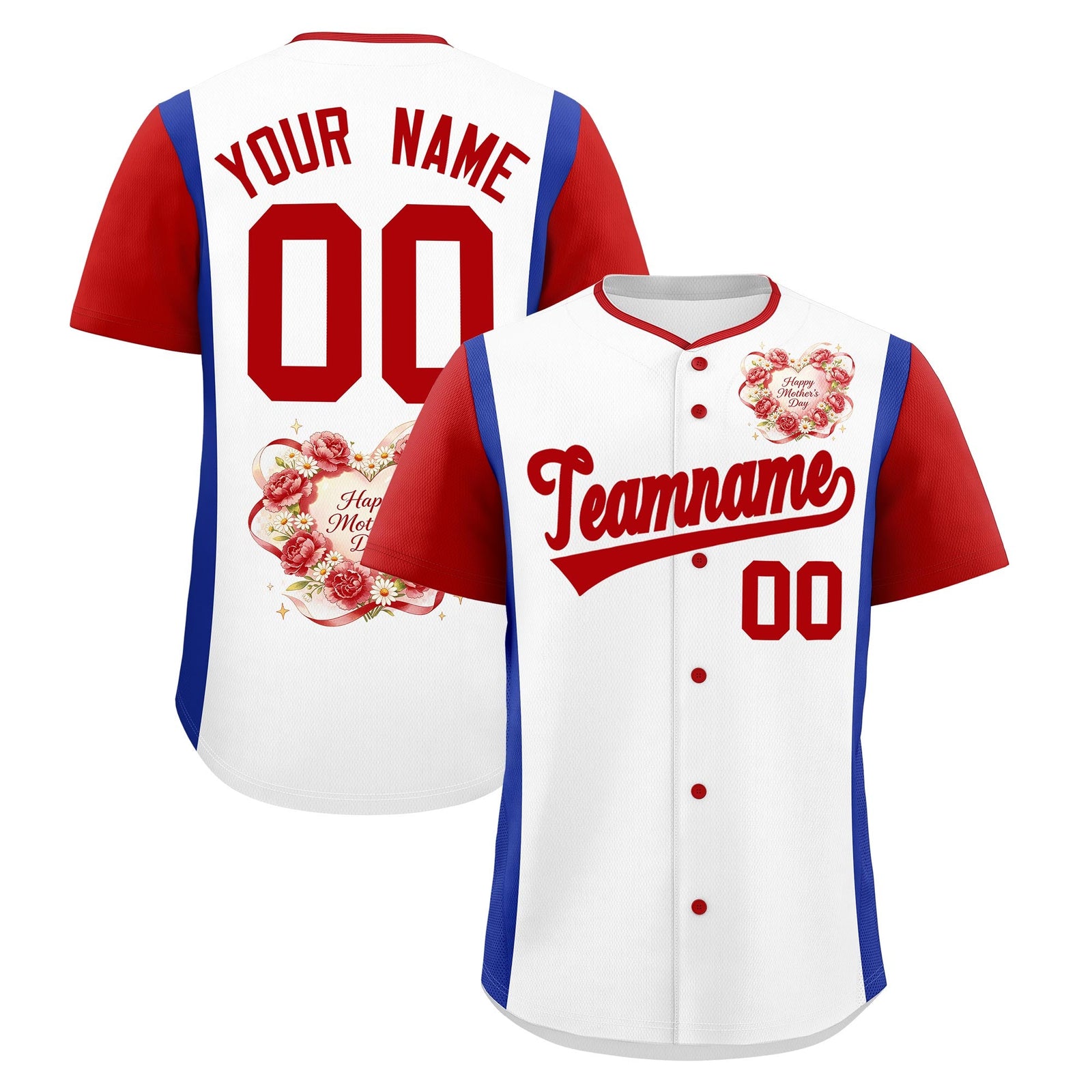 Custom White Red Royal Blue Mother's Day Style Personalization Wrinkle-Resistant Baseball Jersey| KXKSHOP