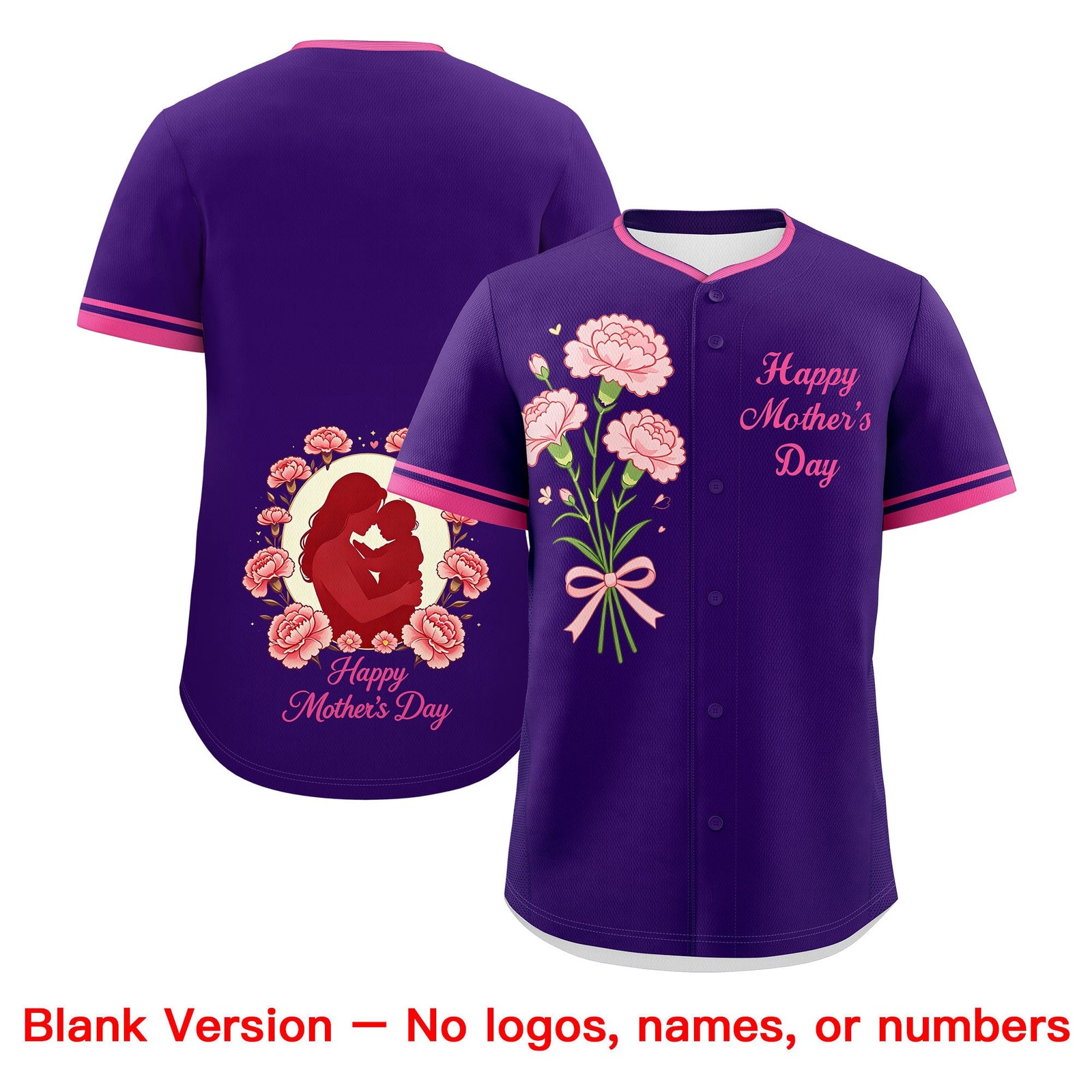 Custom Purple Pink Mother's Day Style Personalization Breathable Baseball Jersey| KXKSHOP