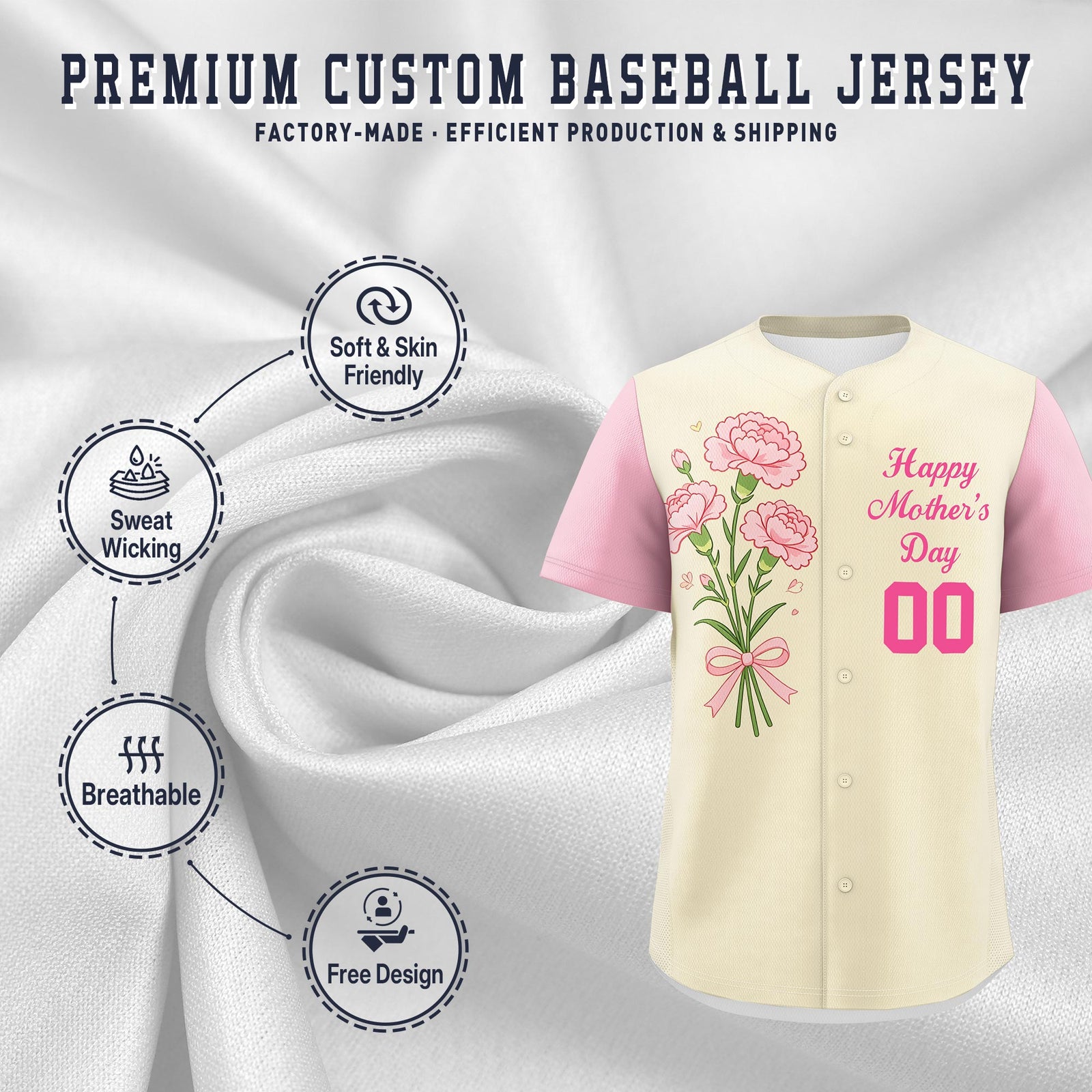 Custom Light Khaki Light Pink Pink Mother's Day Style Personalization Wrinkle-Resistant Baseball Jersey| KXKSHOP