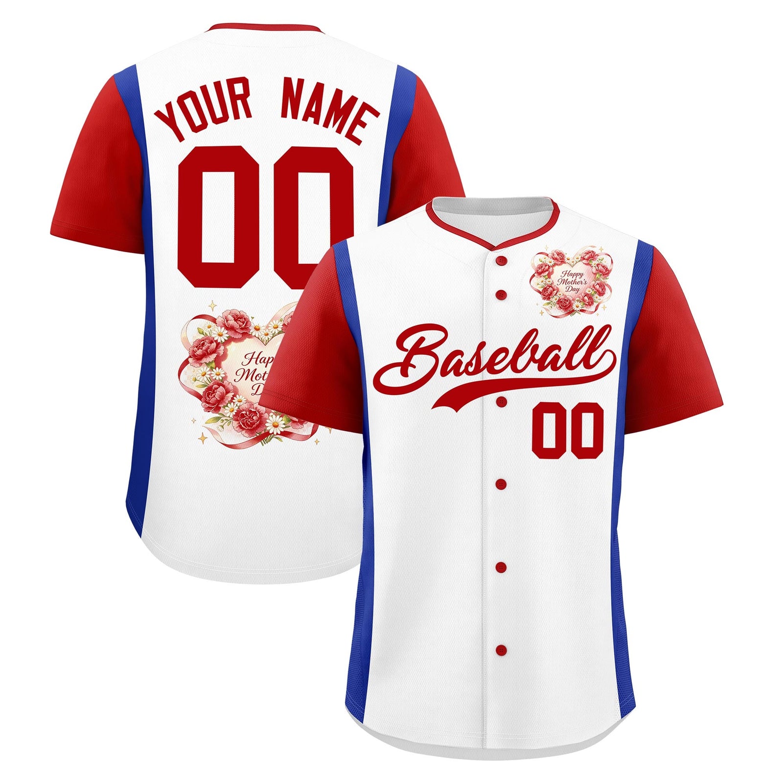 Custom White Red Royal Blue Mother's Day Style Personalization Wrinkle-Resistant Baseball Jersey| KXKSHOP