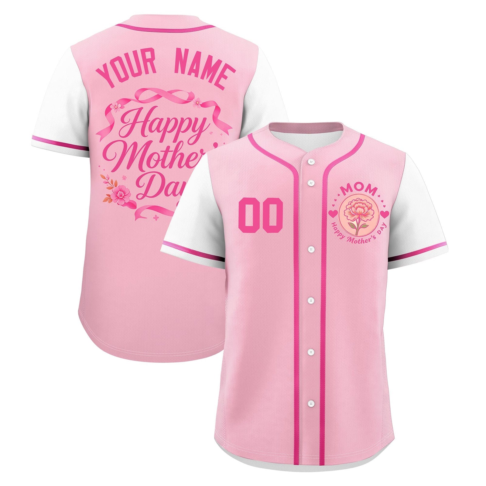 Custom Light Pink White Pink Mother's Day Style Personalization Breathable Baseball Jersey| KXKSHOP
