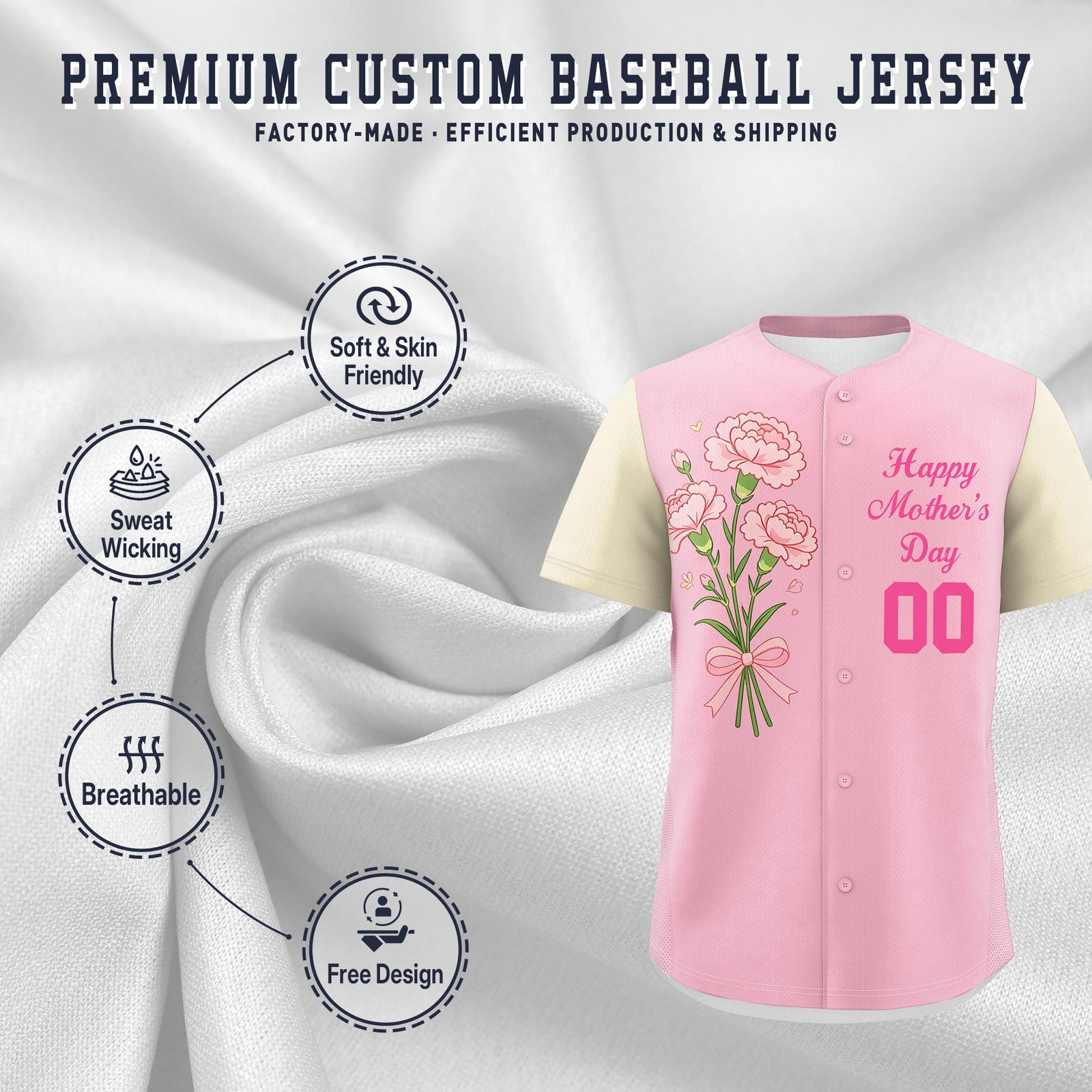Custom Light Pink Light Khaki Pink Mother's Day Style Personalization Wrinkle-Resistant Baseball Jersey| KXKSHOP