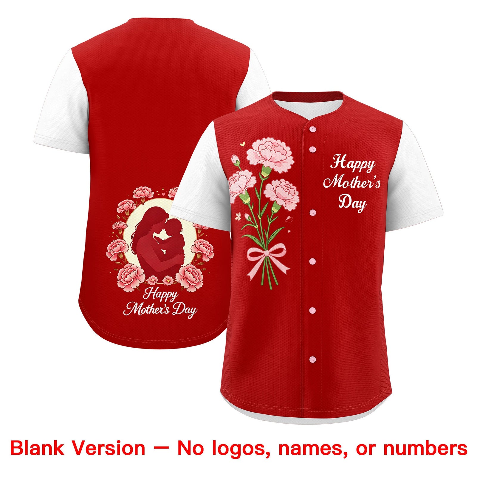 Custom Red White Mother's Day Style Personalization Breathable Baseball Jersey| KXKSHOP