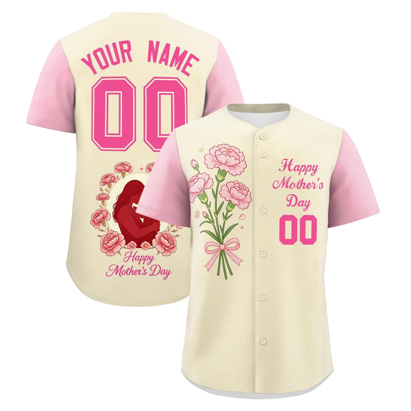 Custom Light Khaki Light Pink Pink Mother's Day Style Personalization Wrinkle-Resistant Baseball Jersey| KXKSHOP