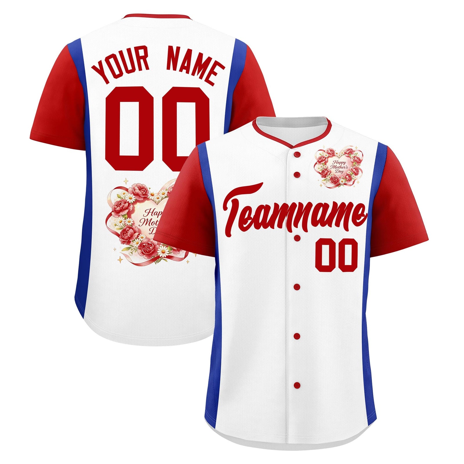 Custom White Red Royal Blue Mother's Day Style Personalization Wrinkle-Resistant Baseball Jersey| KXKSHOP