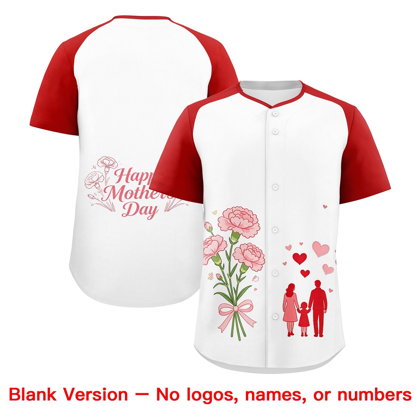 Custom White Red Light Pink Mother's Day Style Personalization Wrinkle-Resistant Baseball Jersey| KXKSHOP