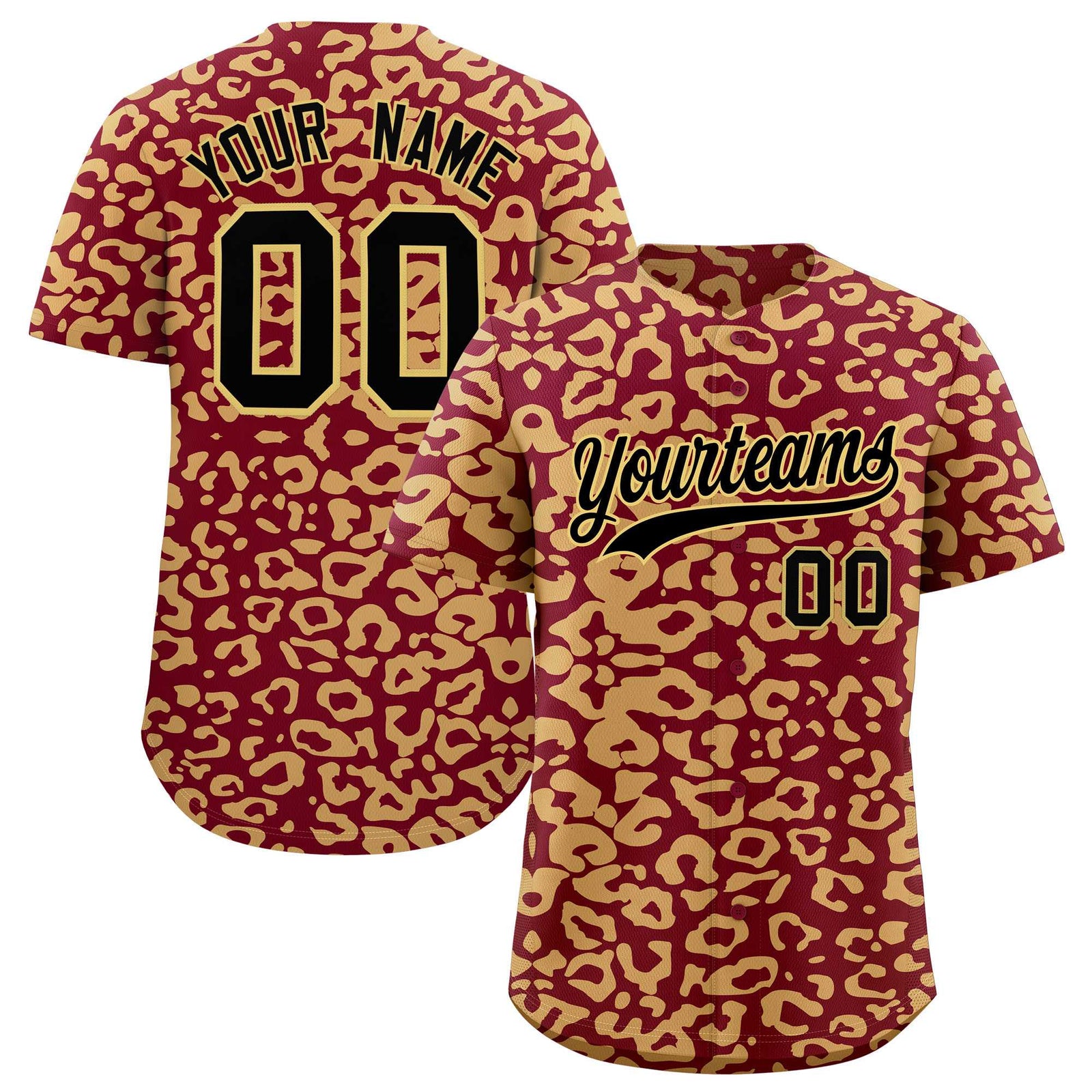 Custom Crimson Khaki Leopard Print Pattern Authentic Baseball Jersey