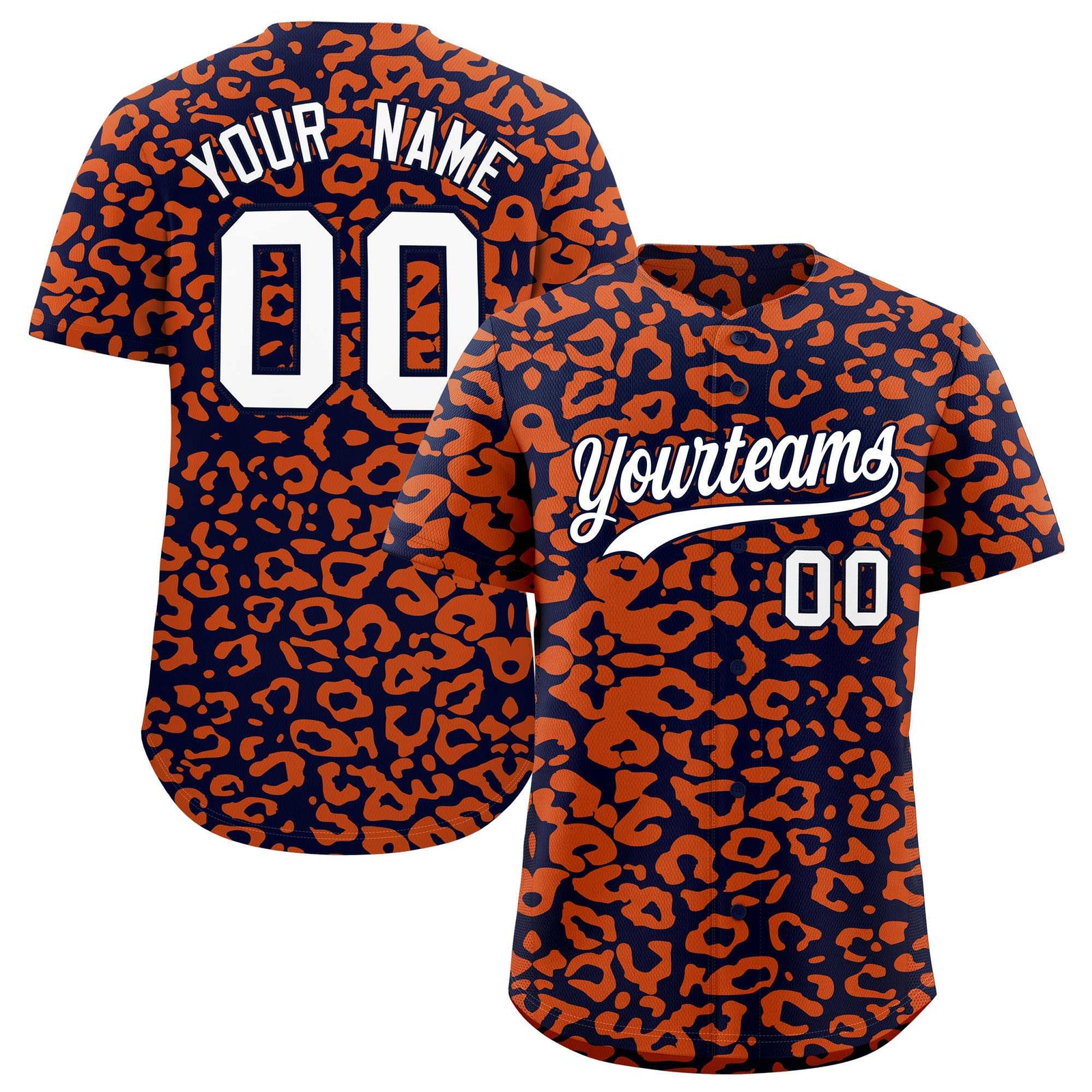 Custom Navy Orange Leopard Print Pattern Authentic Baseball Jersey