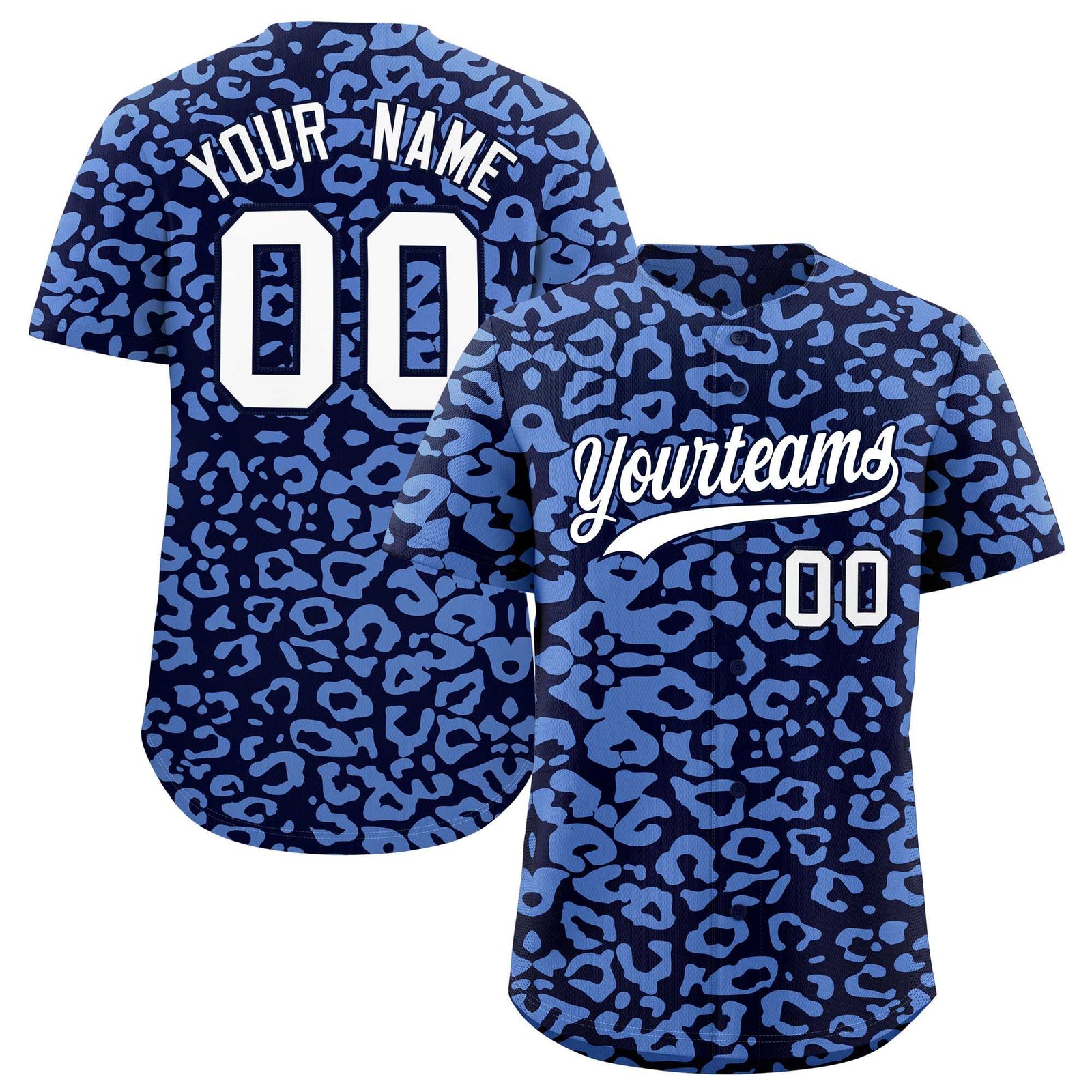 Custom Navy Light Blue Leopard Print Pattern Authentic Baseball Jersey