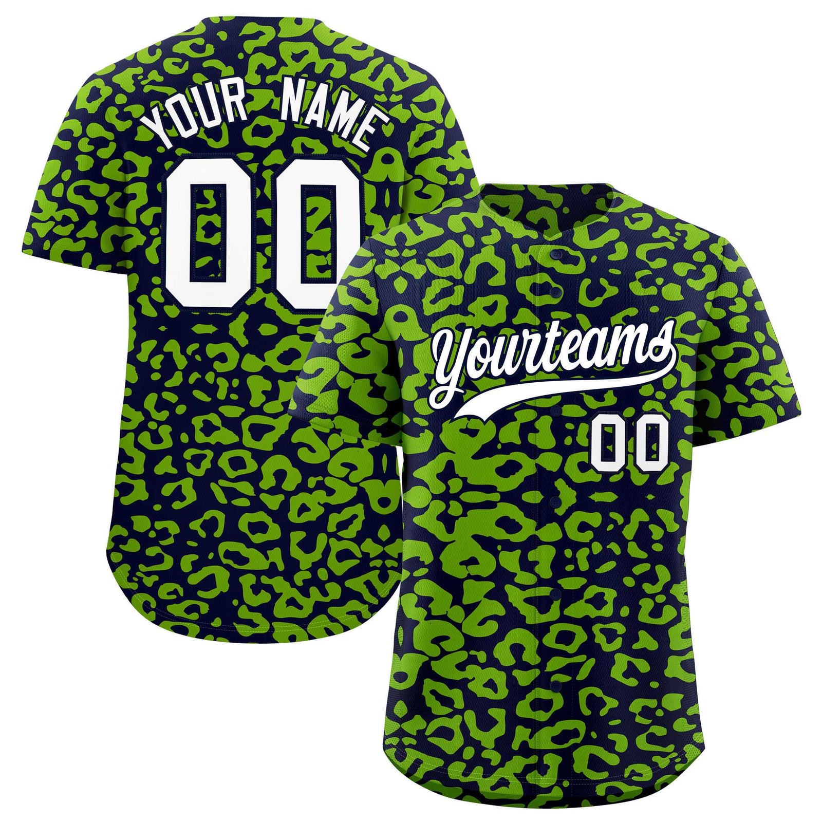 Custom Navy Neon Green Leopard Print Pattern Authentic Baseball Jersey