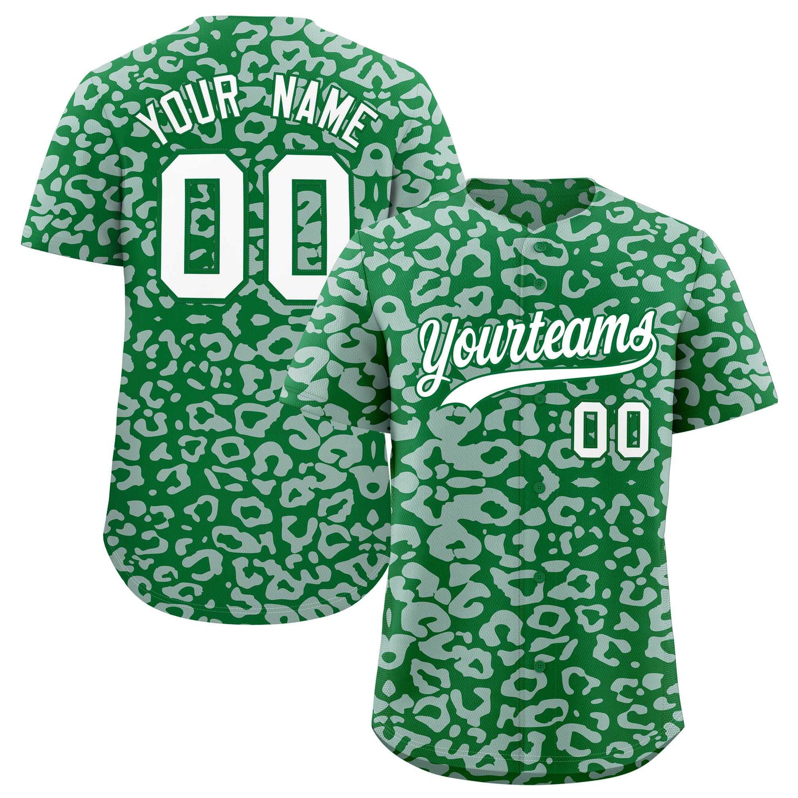 Custom Kelly Green Silver Leopard Print Pattern Authentic Baseball Jersey