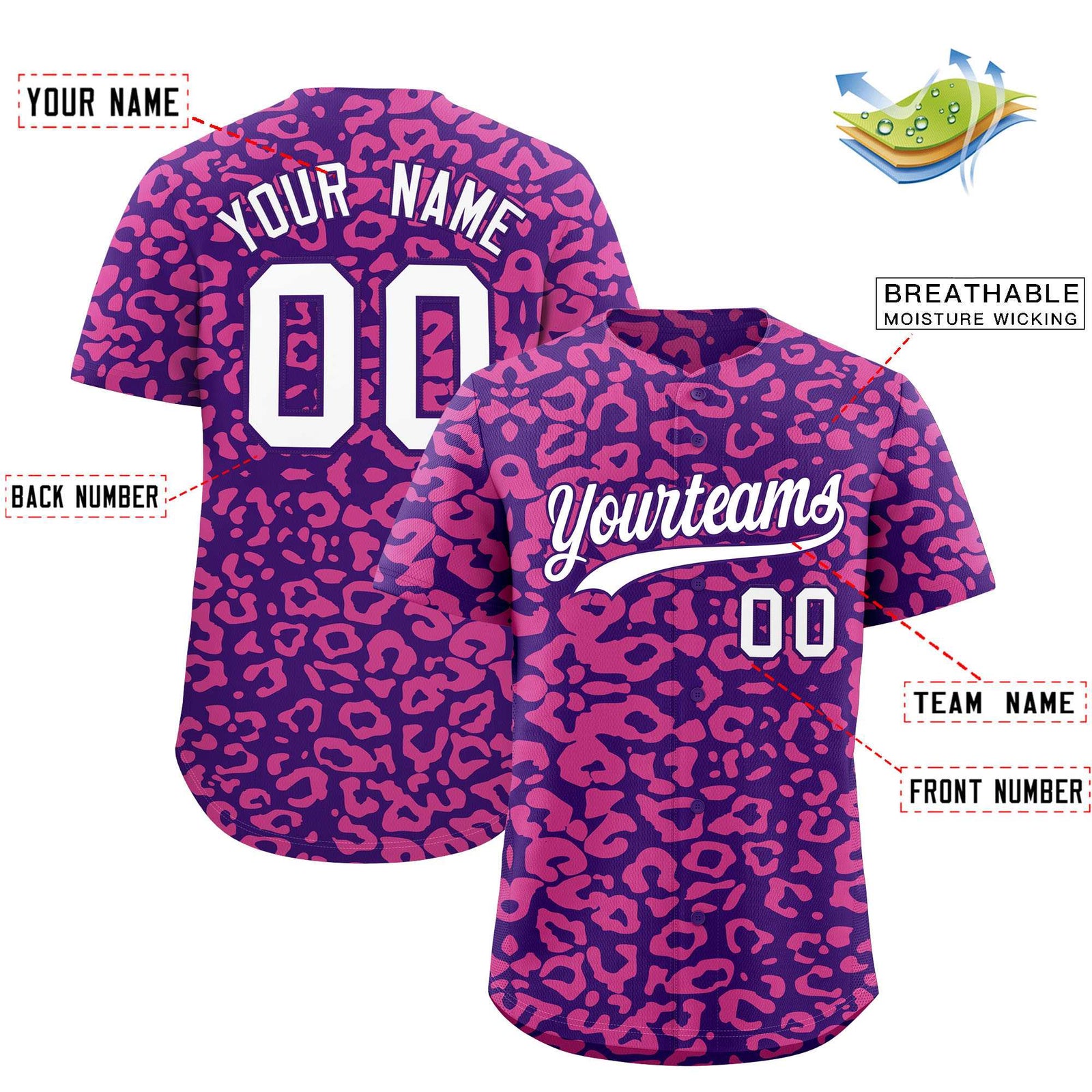 Custom Purple Pink Leopard Print Pattern Authentic Baseball Jersey