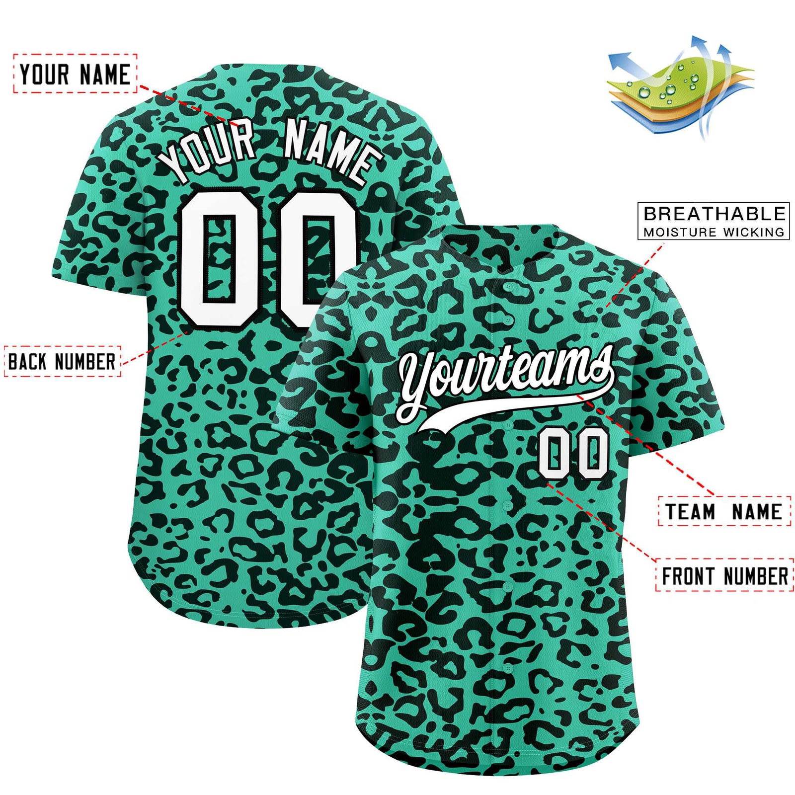 Custom Bright Green Black Leopard Print Pattern Authentic Baseball Jersey