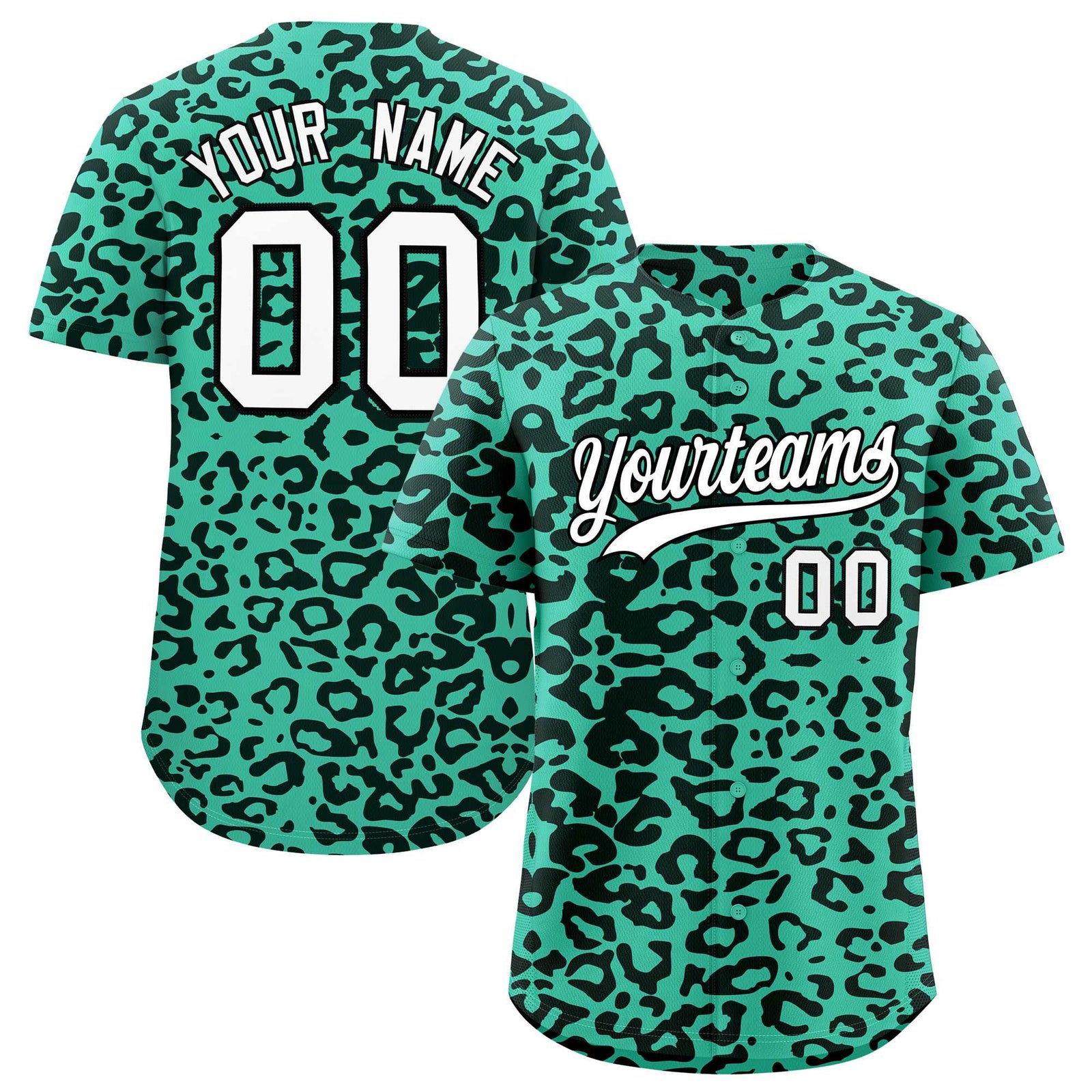 Custom Bright Green Black Leopard Print Pattern Authentic Baseball Jersey