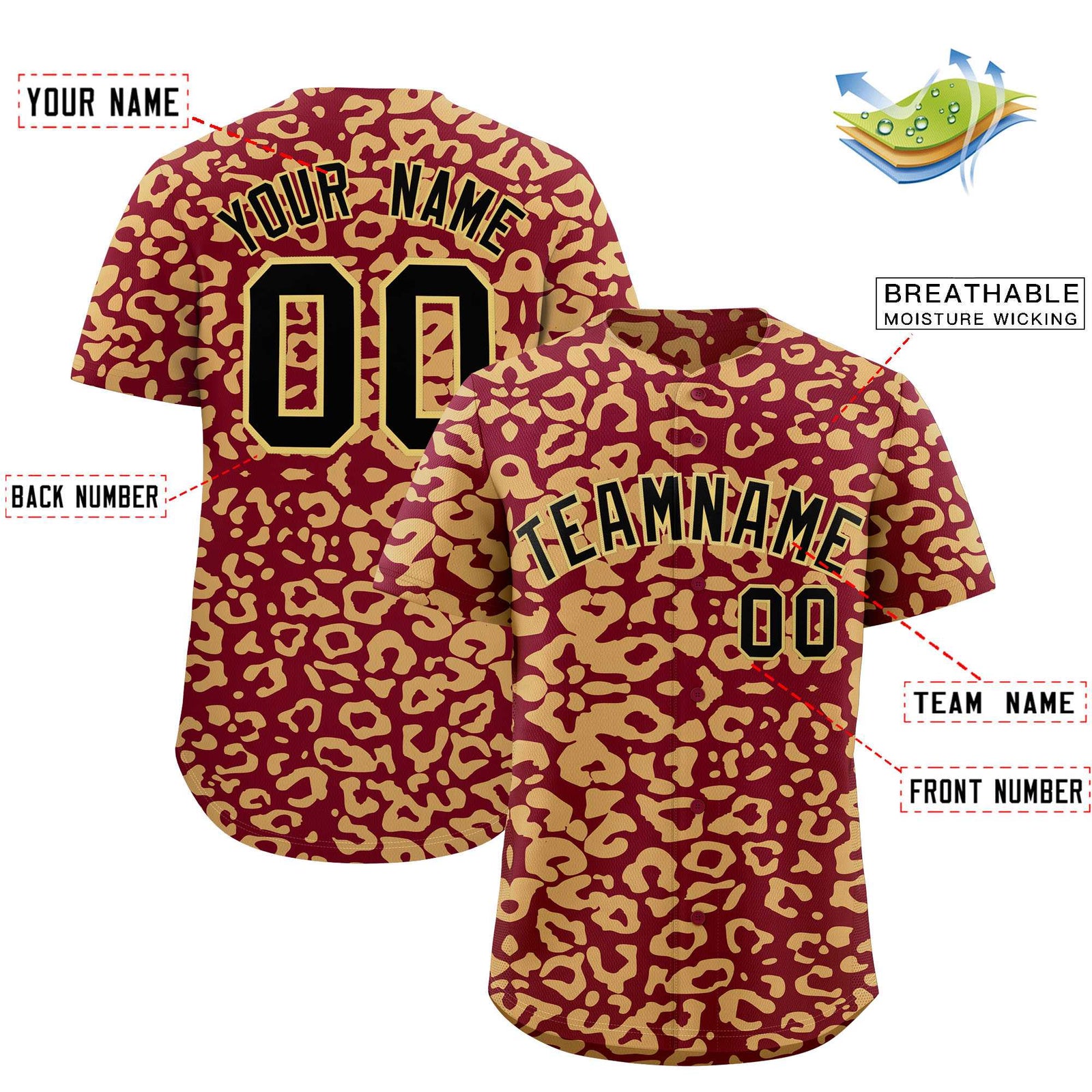 Custom Crimson Khaki Leopard Print Pattern Authentic Baseball Jersey
