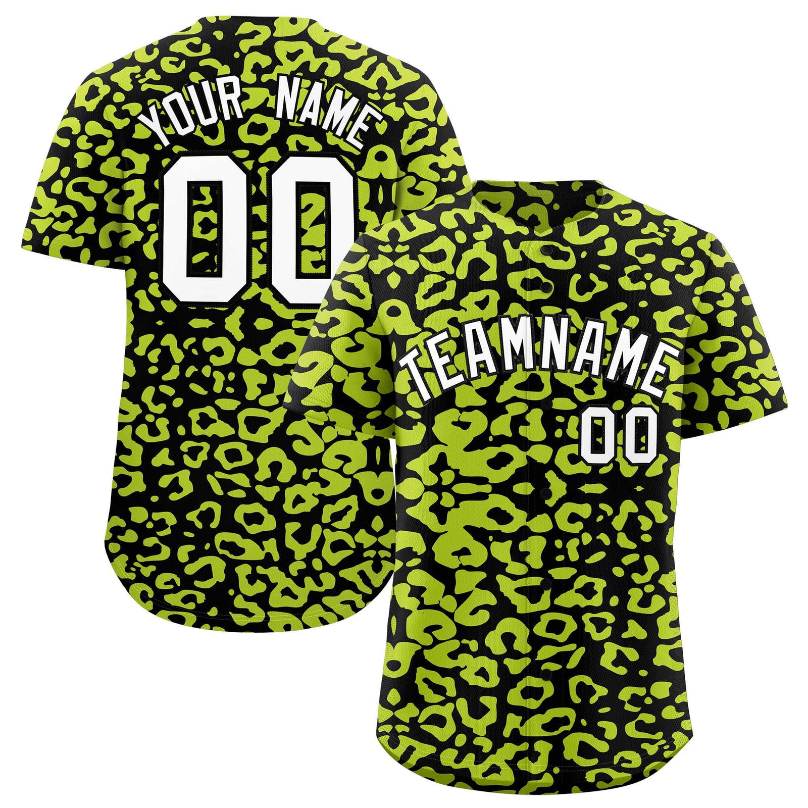 Custom Black Fluorescent Green Leopard Print Pattern Authentic Baseball Jersey