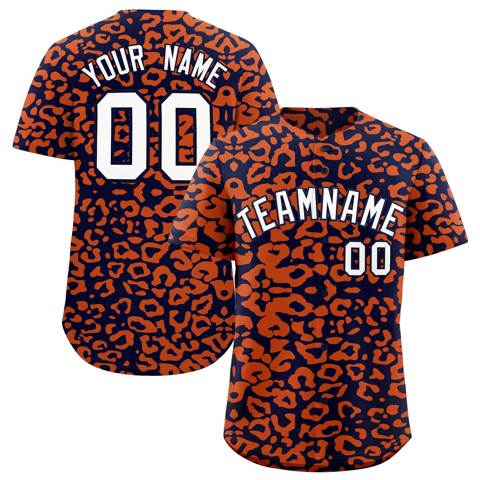 Custom Navy Orange Leopard Print Pattern Authentic Baseball Jersey