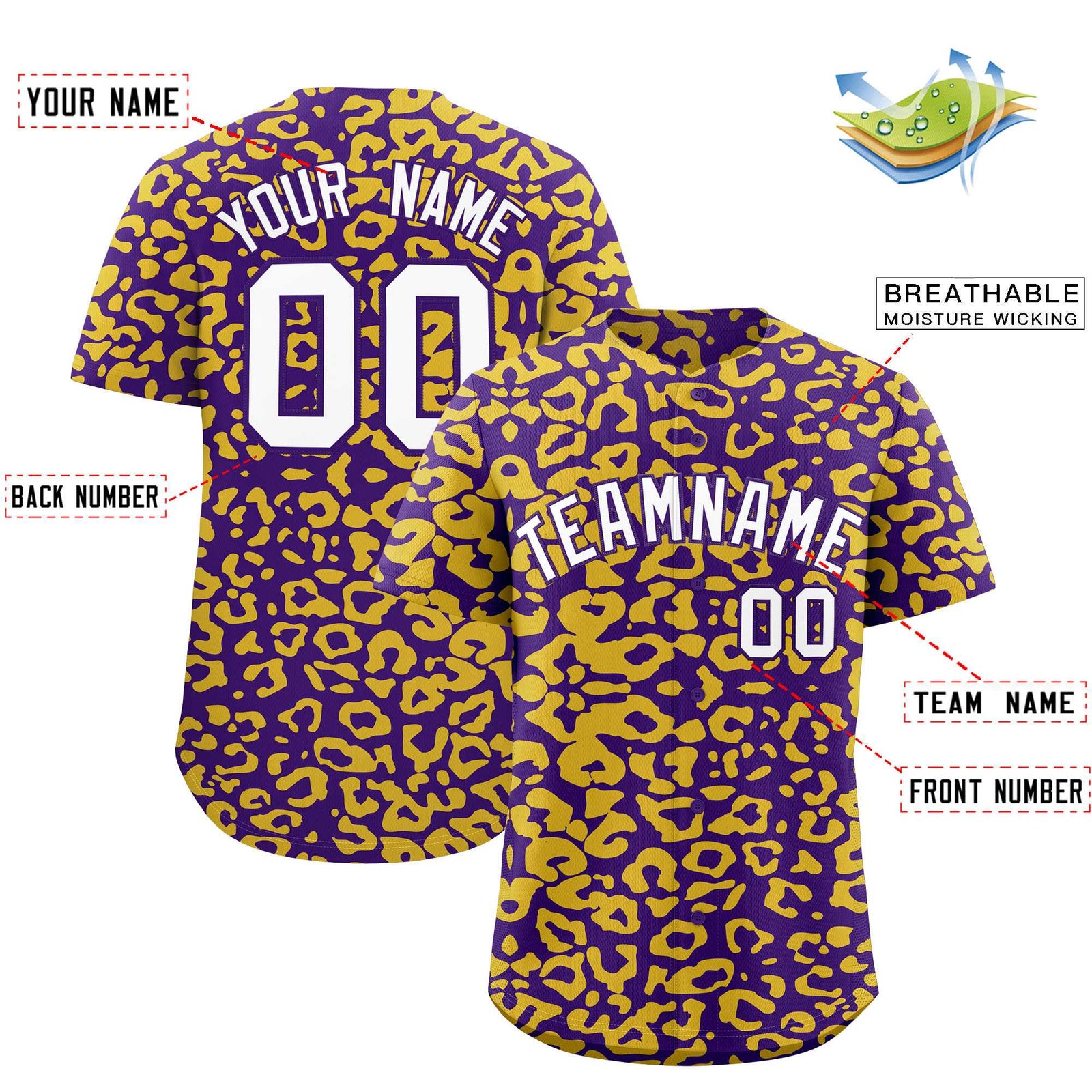Custom Purple Gold Leopard Print Pattern Authentic Baseball Jersey