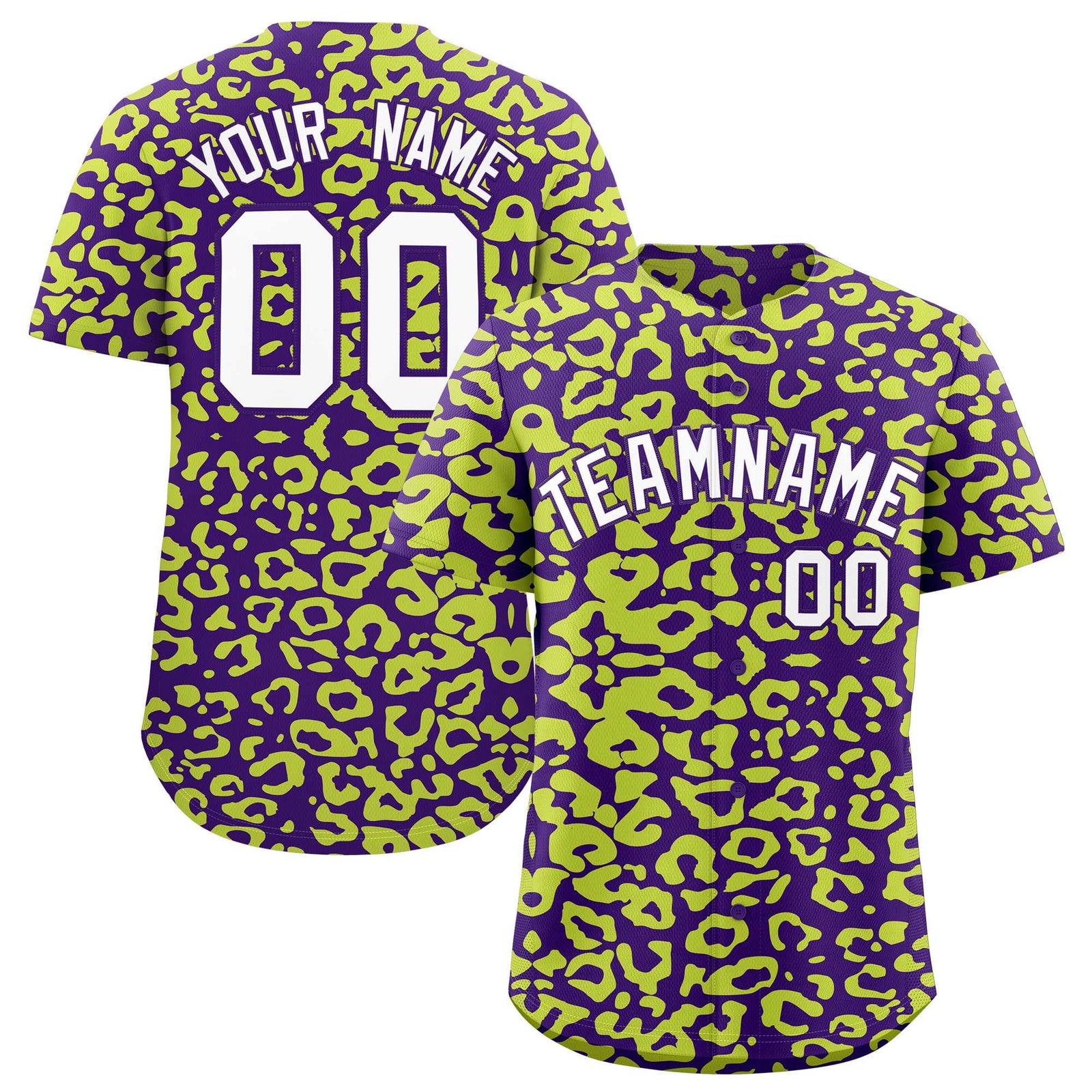Custom Purple Fluorescent Green Leopard Print Pattern Authentic Baseball Jersey