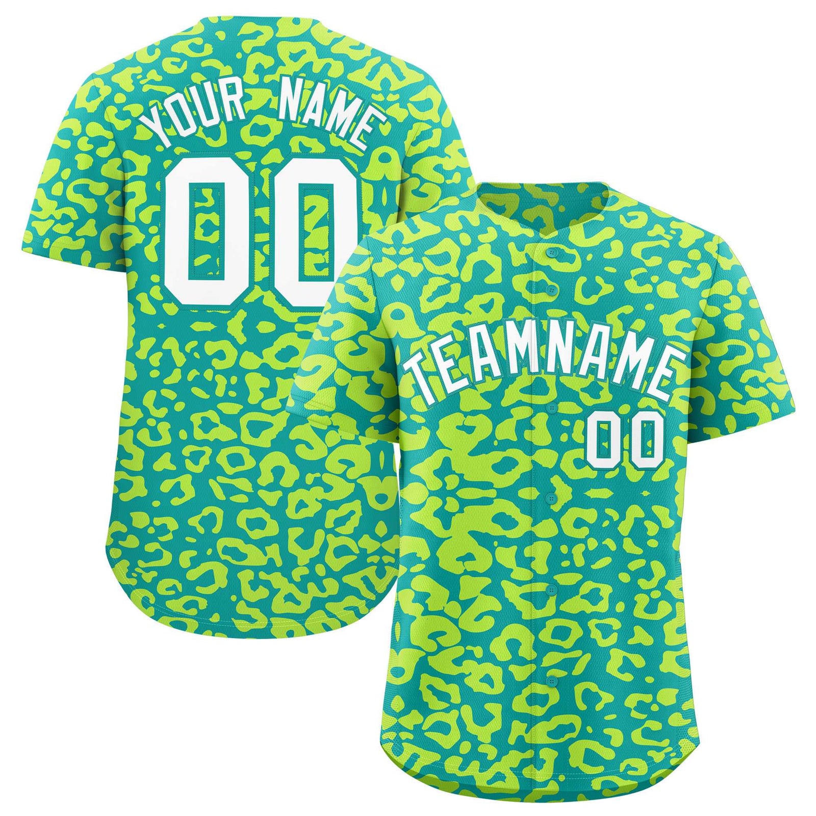 Custom Aqua Fluorescent Green Leopard Print Pattern Authentic Baseball Jersey