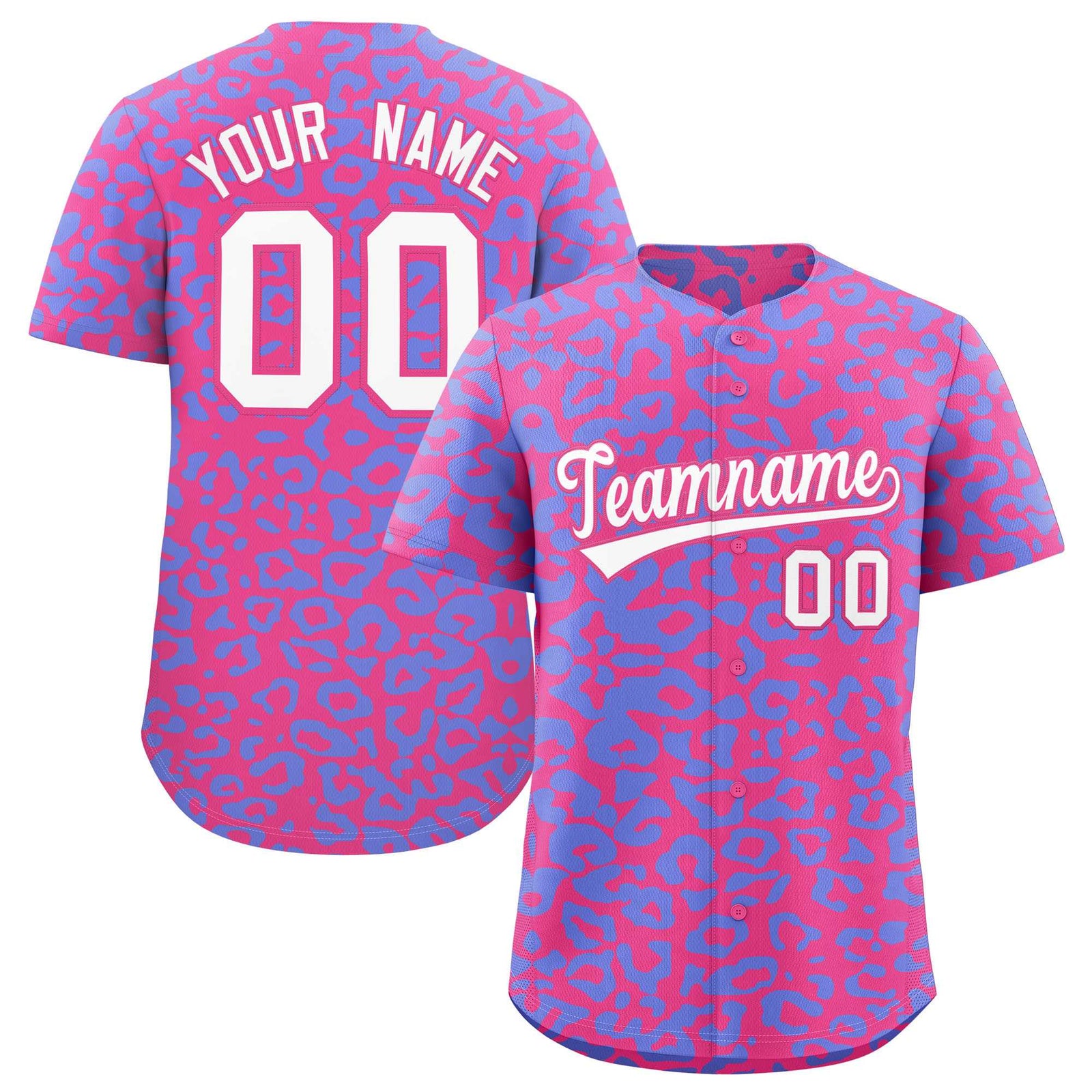 Custom Pink Light Blue Leopard Print Pattern Authentic Baseball Jersey