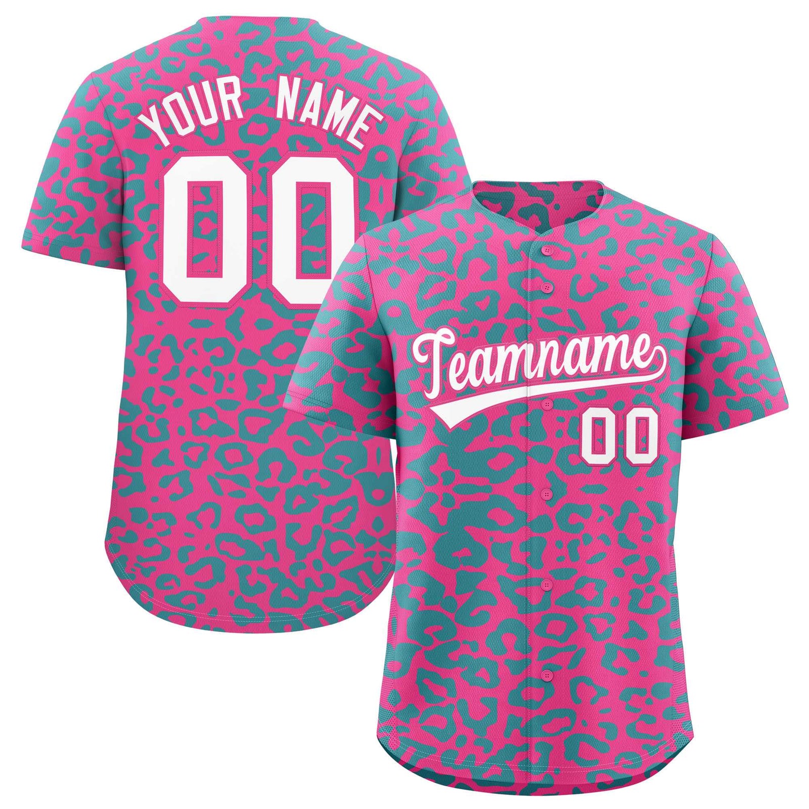 Custom Pink Aqua Leopard Print Pattern Authentic Baseball Jersey