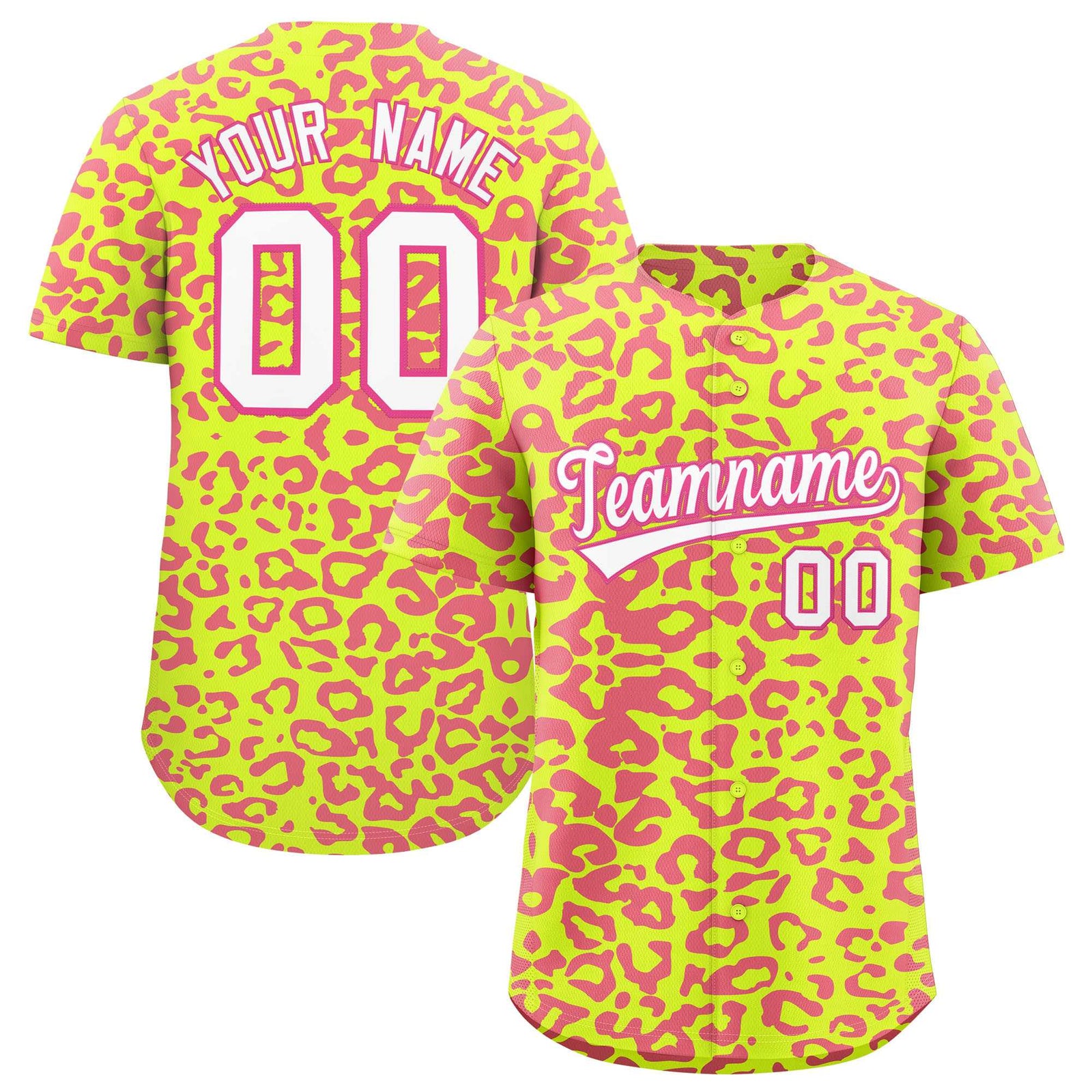 Custom Fluorescent Green Pink Leopard Print Pattern Authentic Baseball Jersey