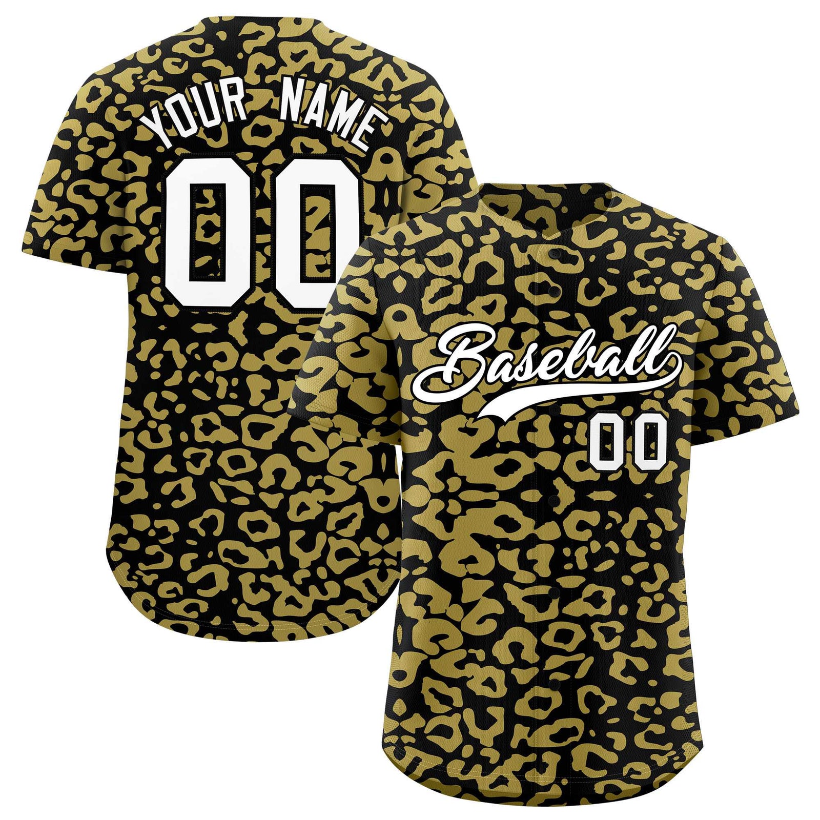 Custom Black Old Gold Leopard Print Pattern Authentic Baseball Jersey