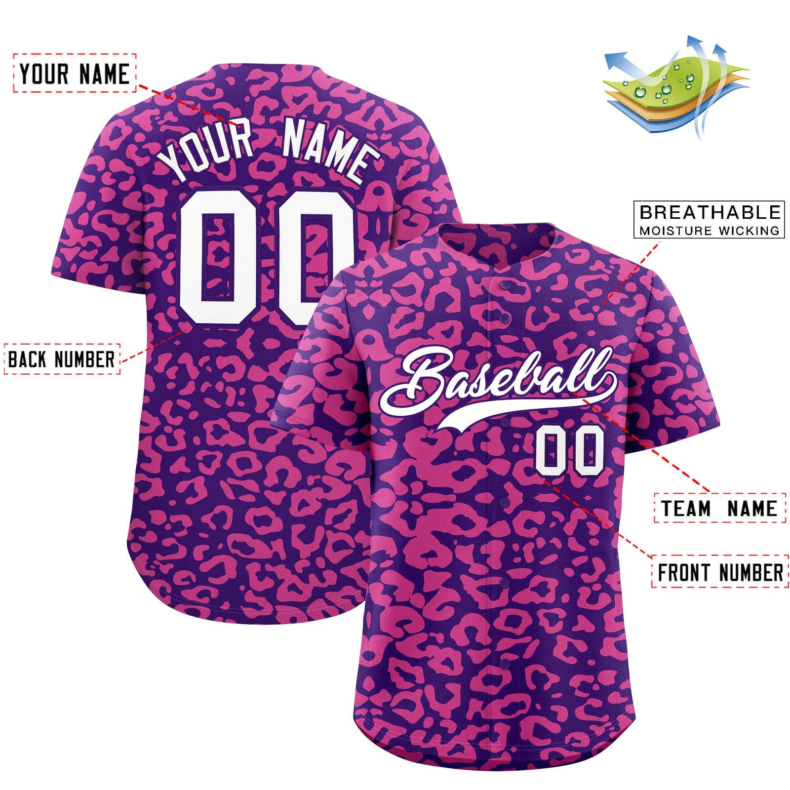 Custom Purple Pink Leopard Print Pattern Authentic Baseball Jersey