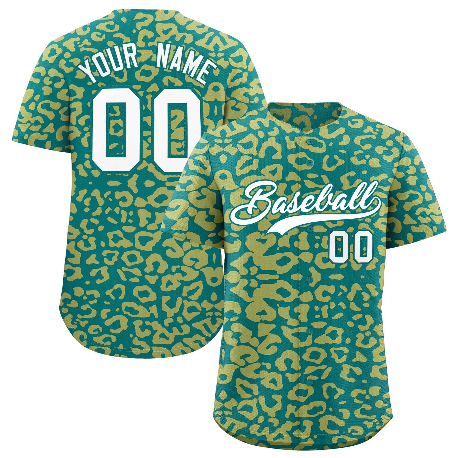 Custom Aqua Old Gold Leopard Print Pattern Authentic Baseball Jersey